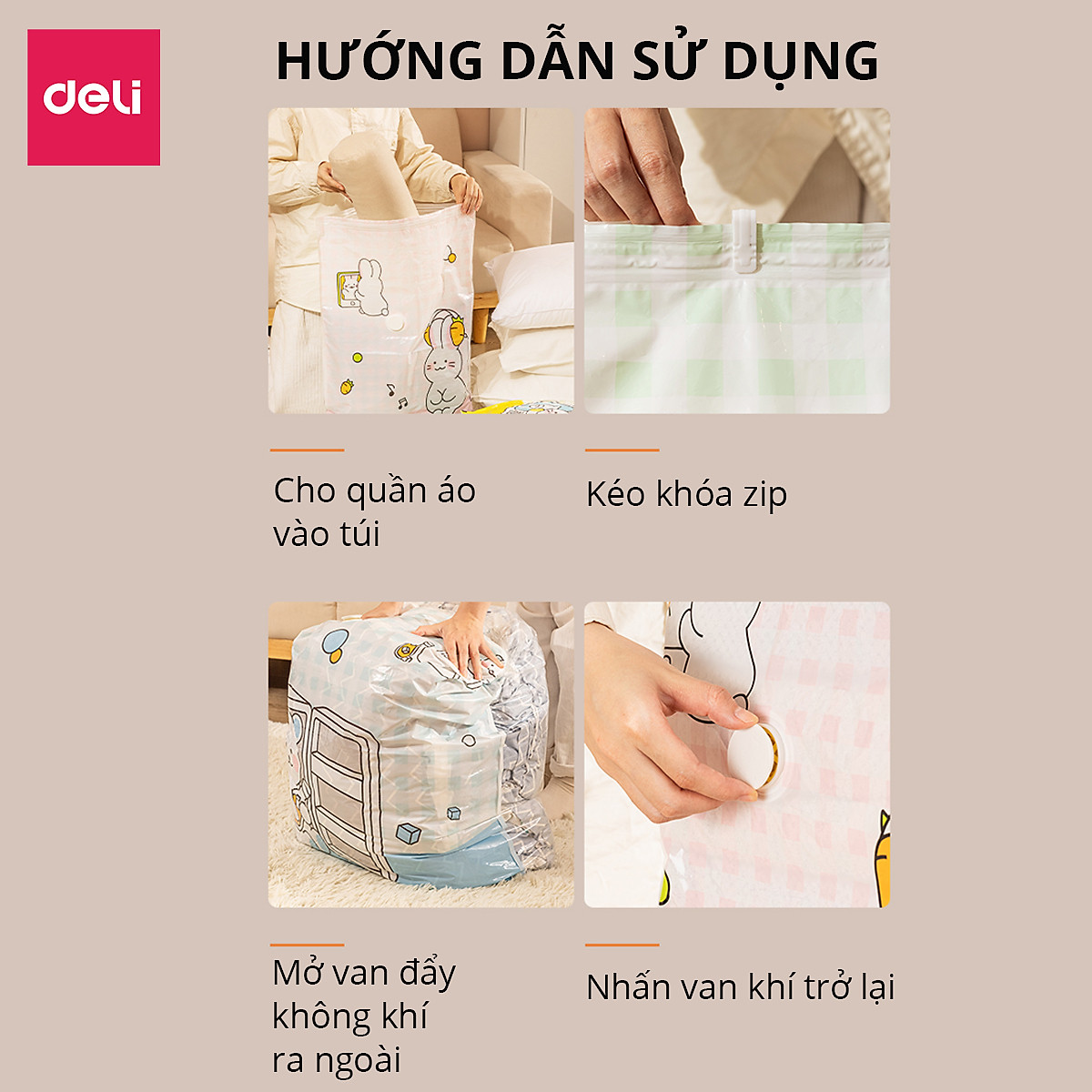 Túi Hút Chân Không Đựng Quần Áo Chăn Ga Gối , Thú Bông Deli - Loại Dày Cao Cấp Bọc Để Chăn Màn 2 Lớp Khóa Zip Chống Rò Rỉ Hơi Bảo Vệ Quần Áo, Chăn Ga Khỏi Ẩm, Nấm Mốc, Chống Nước Tuyệt Đối