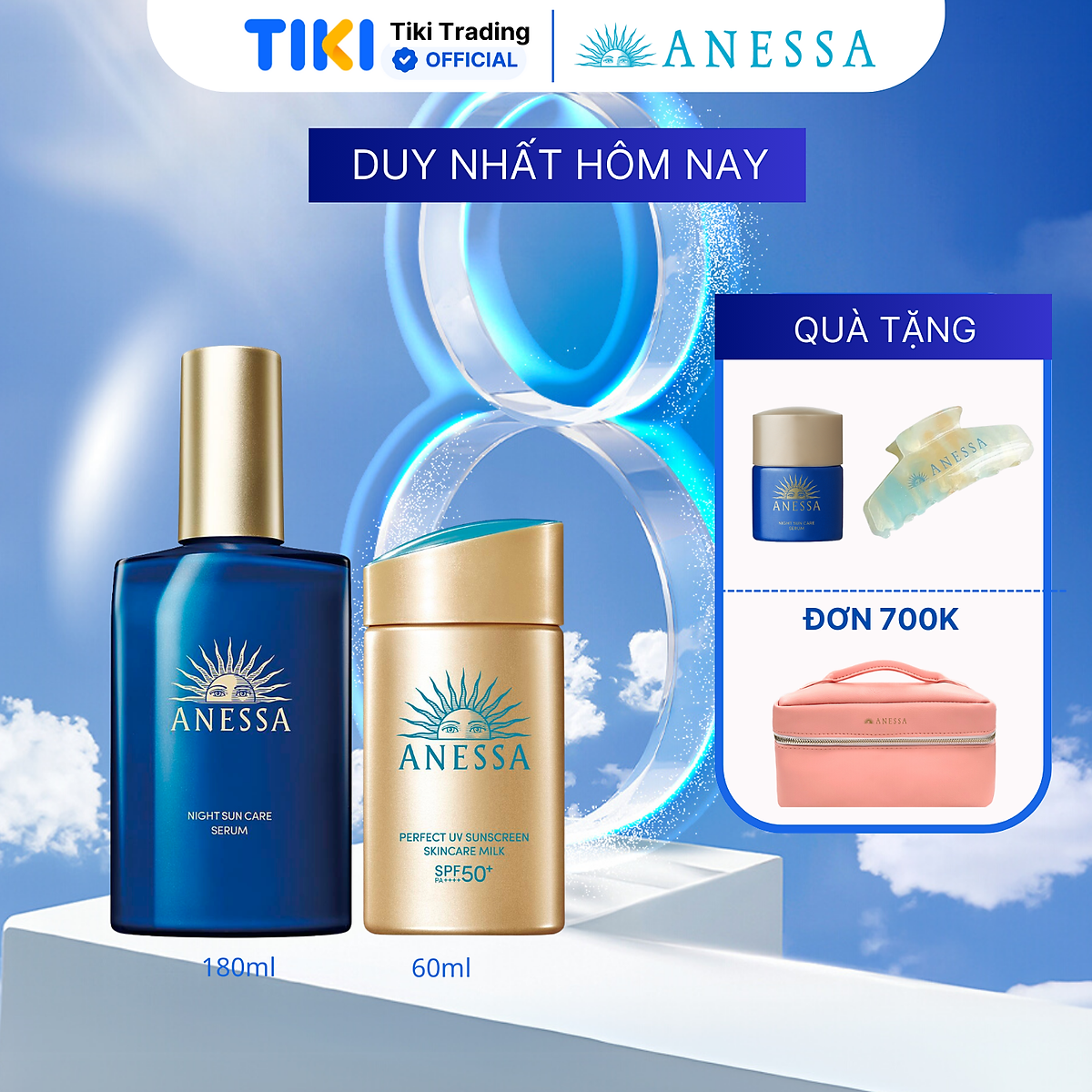 Bộ sữa chống nắng dưỡng da kiềm dầu bảo vệ hoàn hảo SPF50+ PA++++ 60ml và Serum dưỡng da và phục hồi da sau nắng 180ml Anessa