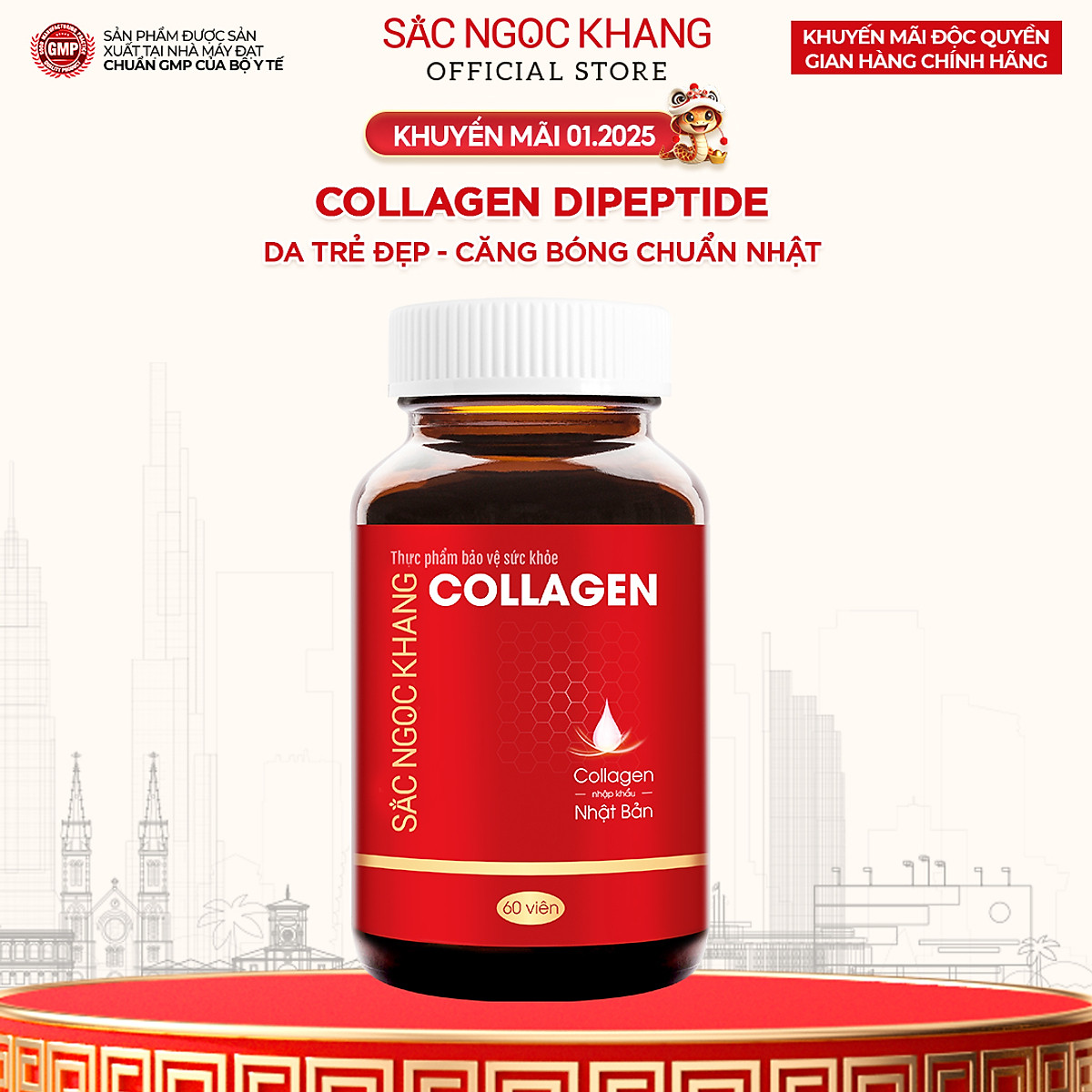 Viên uống Collagen Sắc Ngọc Khang thế hệ mớI Hộp 60 viên giúp sáng da, giảm nếp nhăn - đốm nâu, nuôi dưỡng và làm đẹp da , tóc, móng