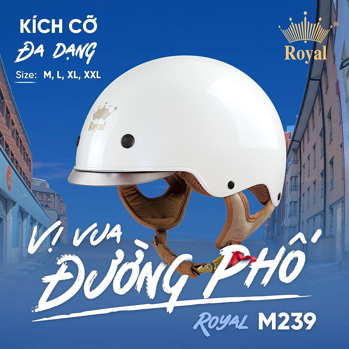 Mũ Bảo Hiểm Nửa Đầu Kính Âm Royal M239 Chính Hãng, Nón Bảo Hiểm 1/2 Phong Cách Tiện Lợi