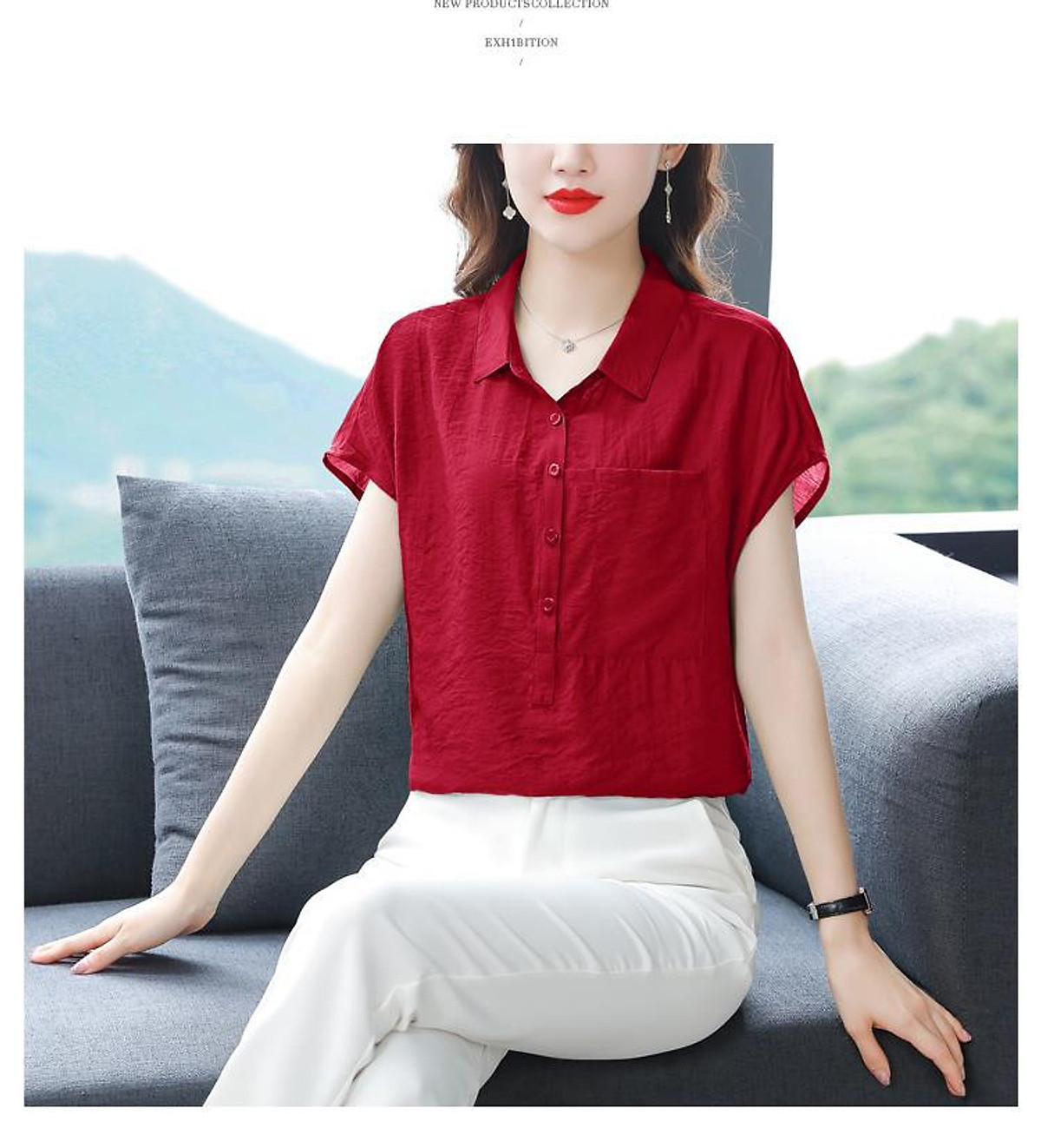 Áo sơ mi nữ form rộng tay ngắn, chất liệu Đũi tơ mềm mát, áo kiểu nữ, form trẻ trung, năng động, T73