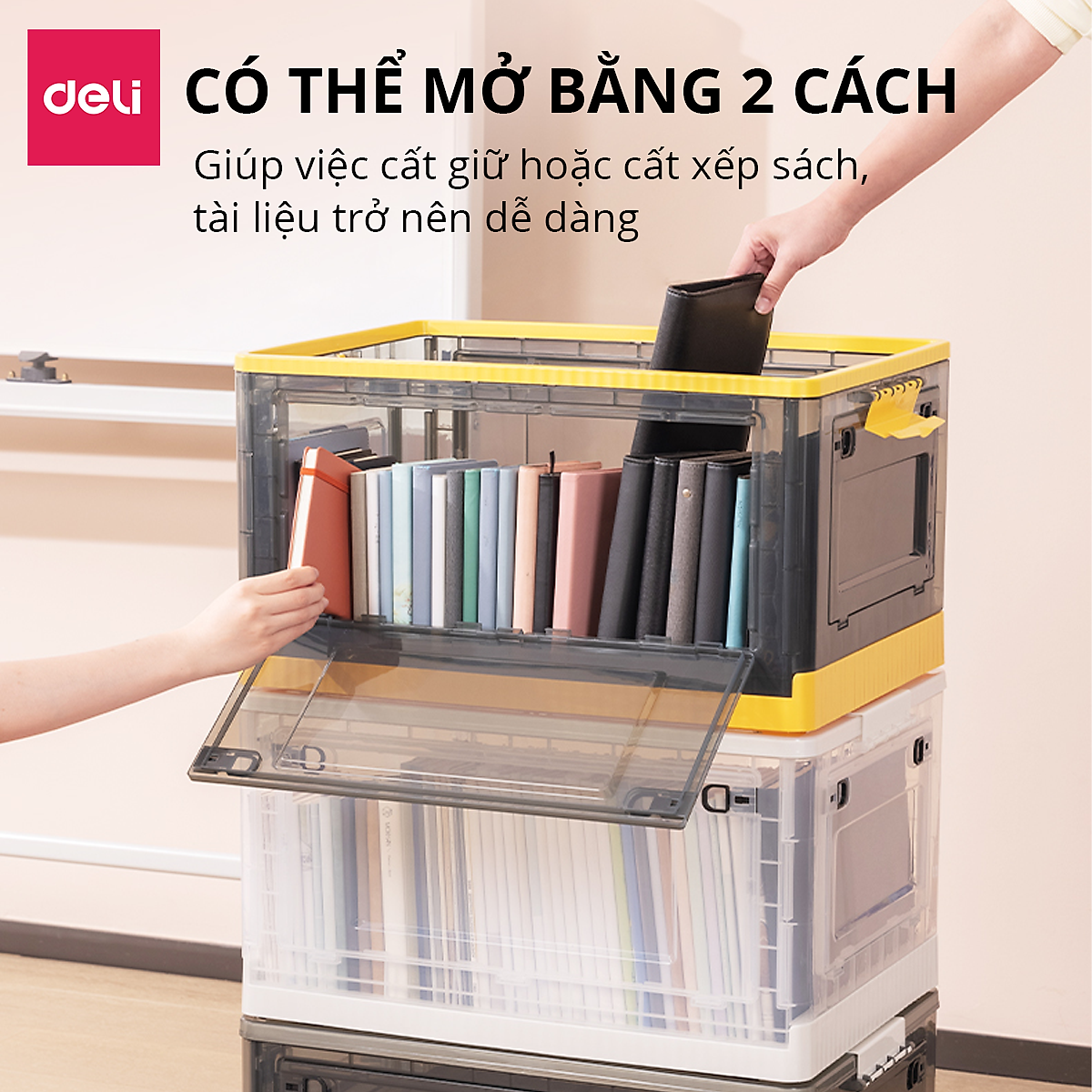 Hộp Nhựa Đựng Đồ Đa Năng Có Nắp Đậy Cao Cấp Nhiều Kích Cỡ Deli - Có Thể Tháo Lắp Tiết Kiệm Không Gian