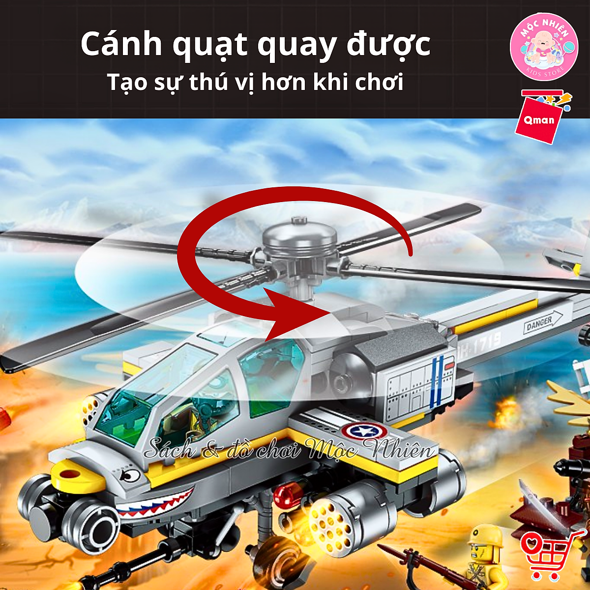 Đồ chơi lắp ráp, xếp hình Qman 1719 - Trực Thăng Trên Không (280 mảnh ghép)