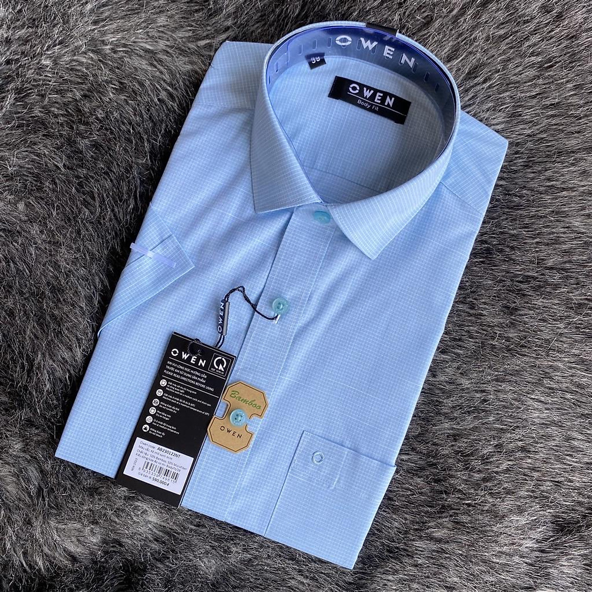 Mua OWEN  Áo Sơ mi ngắn tay Owen vạt ngang chất sợi tre kẻ ca rô nhỏ màu  xanh nhạt 230122  42 tại Thời trang nam Owen 966  Tiki