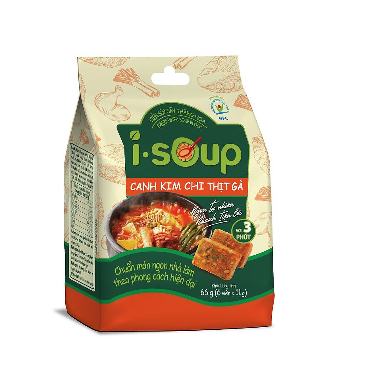 Canh kim chi thịt gà ăn liền I-Soup 66g (túi 06 viên cho 06 khẩu phần ăn)-Canh sấy lạnh công nghệ Nhật Bản