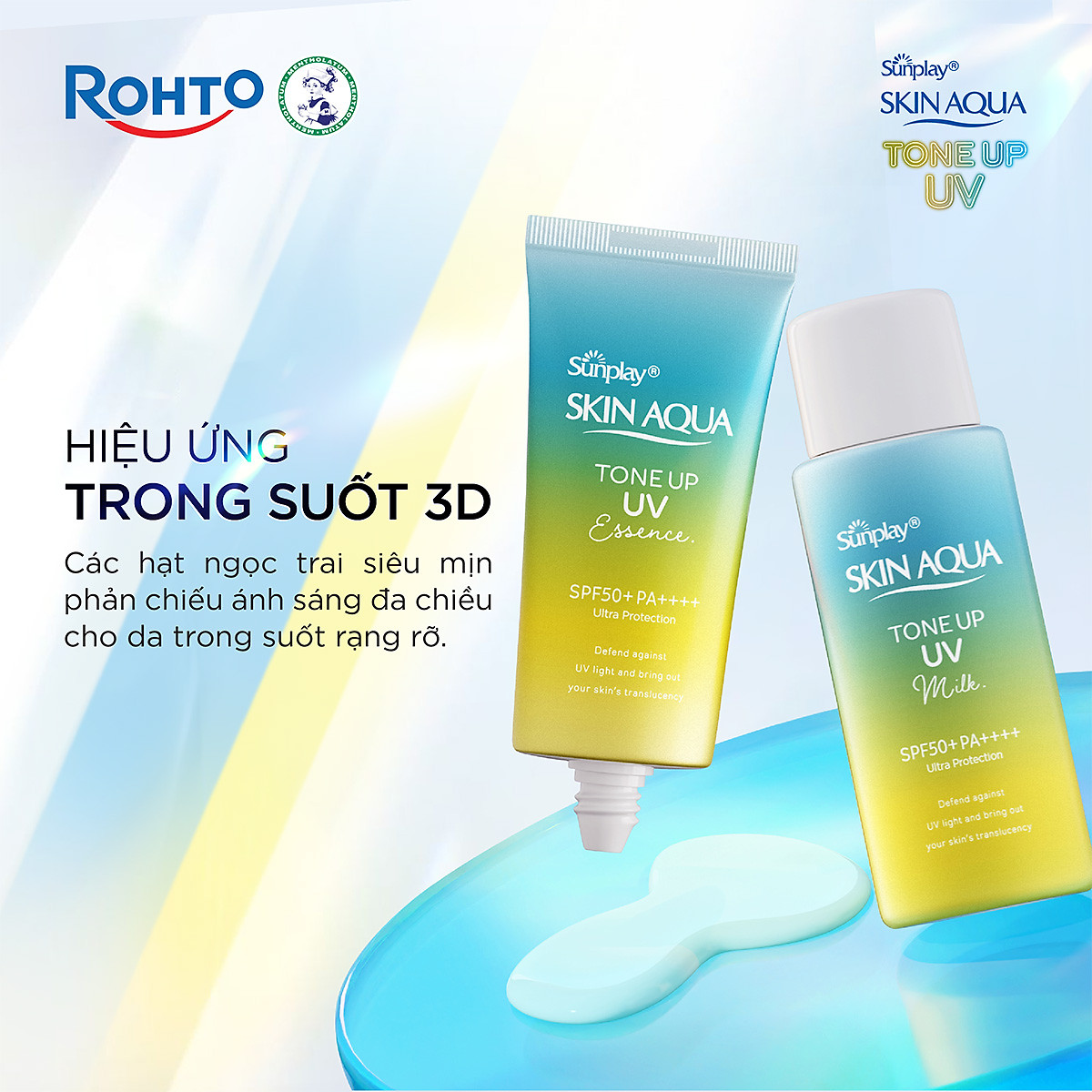 Kem chống nắng nâng tông Skin Aqua Tone up Mint Green cho da trắng có khuyết điểm đỏ, dạng tinh chất Sunplay Skin Aqua Tone Up UV Essence Mint Green SPF 50+ PA++++ 50g