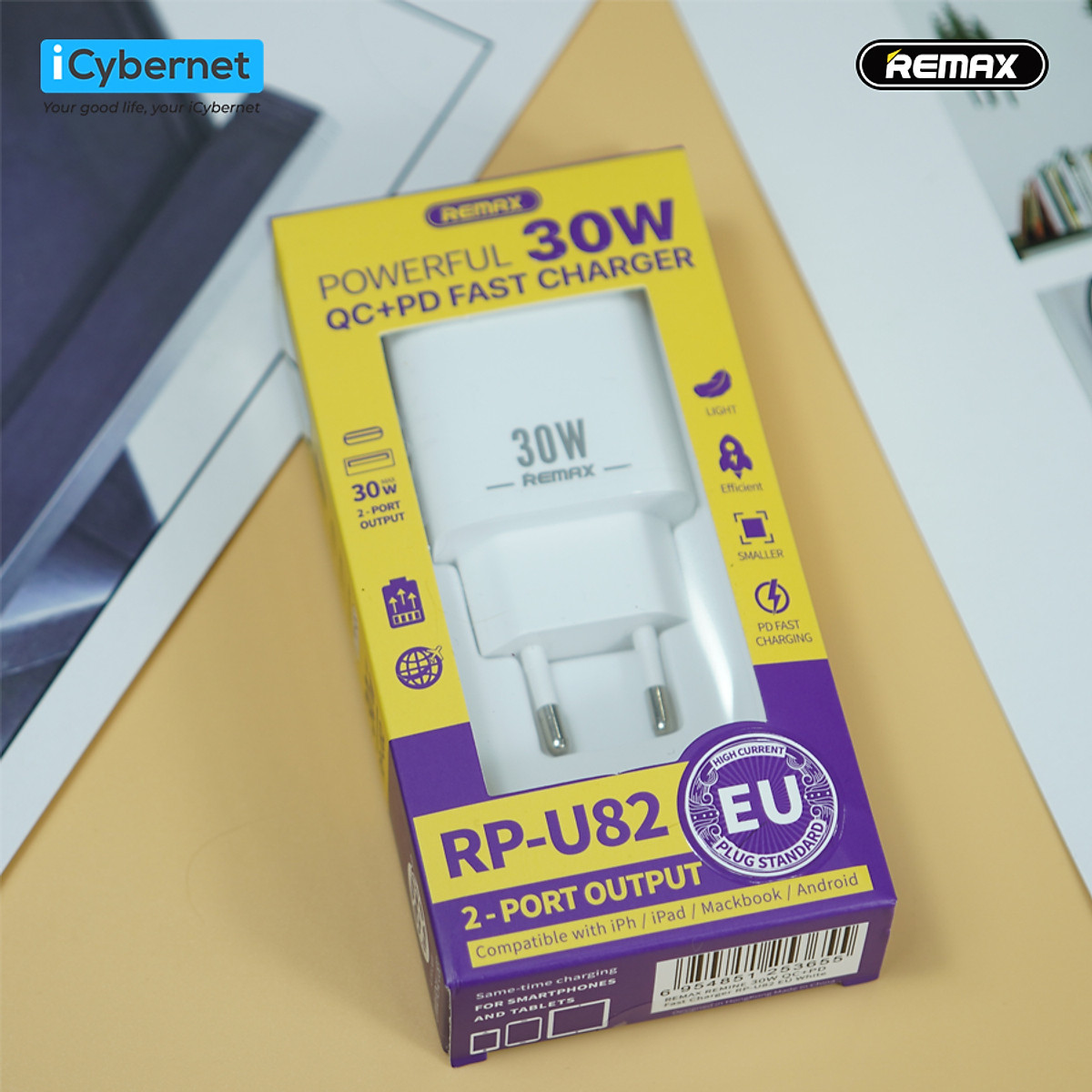 Củ sạc nhanh 30W Remax RP-U82 chuẩn kép QC+PD - Hàng chính hãng