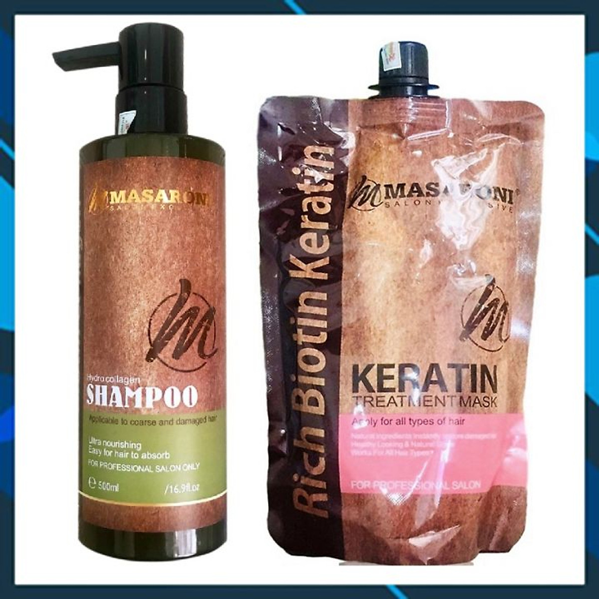 Combo gội ủ Collagen Keratin MASARONI siêu mượt cho tóc khô hư tổn 500ml