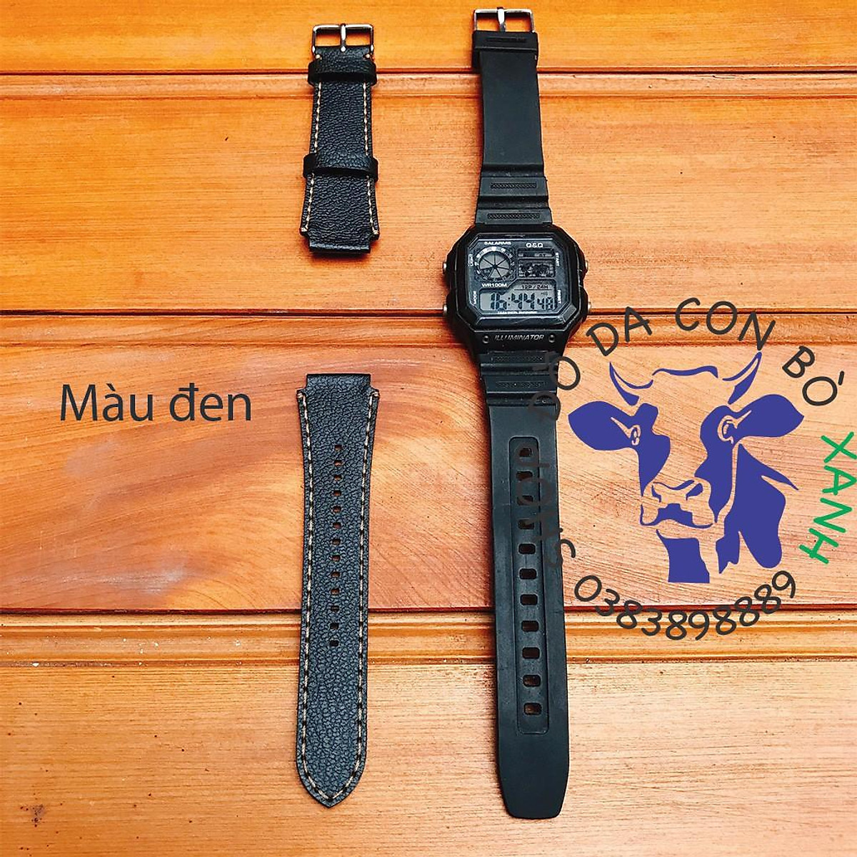 Mua Dây da dành cho đồng hồ Casio Ae1200 - seiko size 18mm Handmade - Đen  vân alran tại Shop đồ da con bò xanh