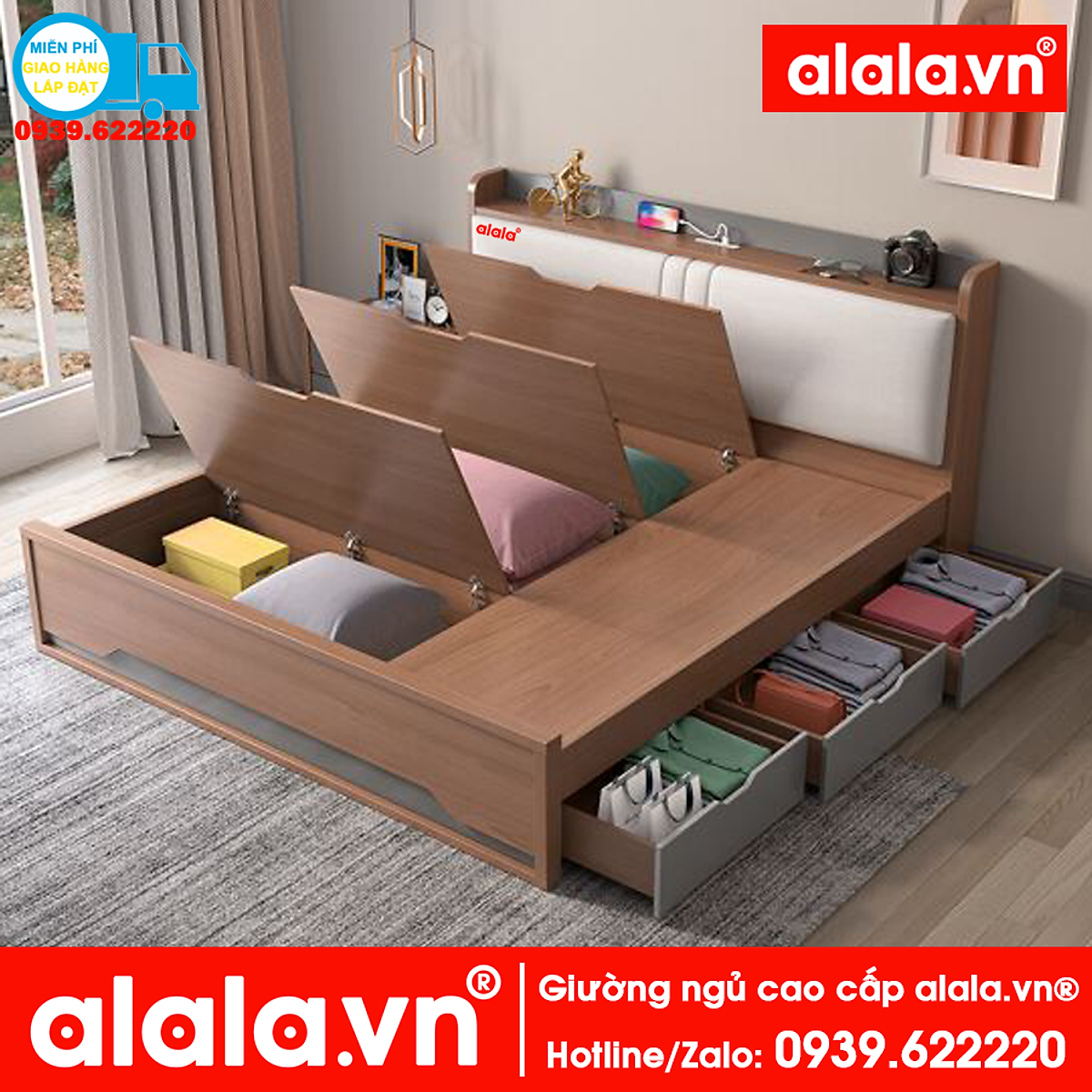 Giường ngủ ALALA 1m2 x 2m cao cấp - Gỗ MDF HMR Lõi Xanh chống nước ...