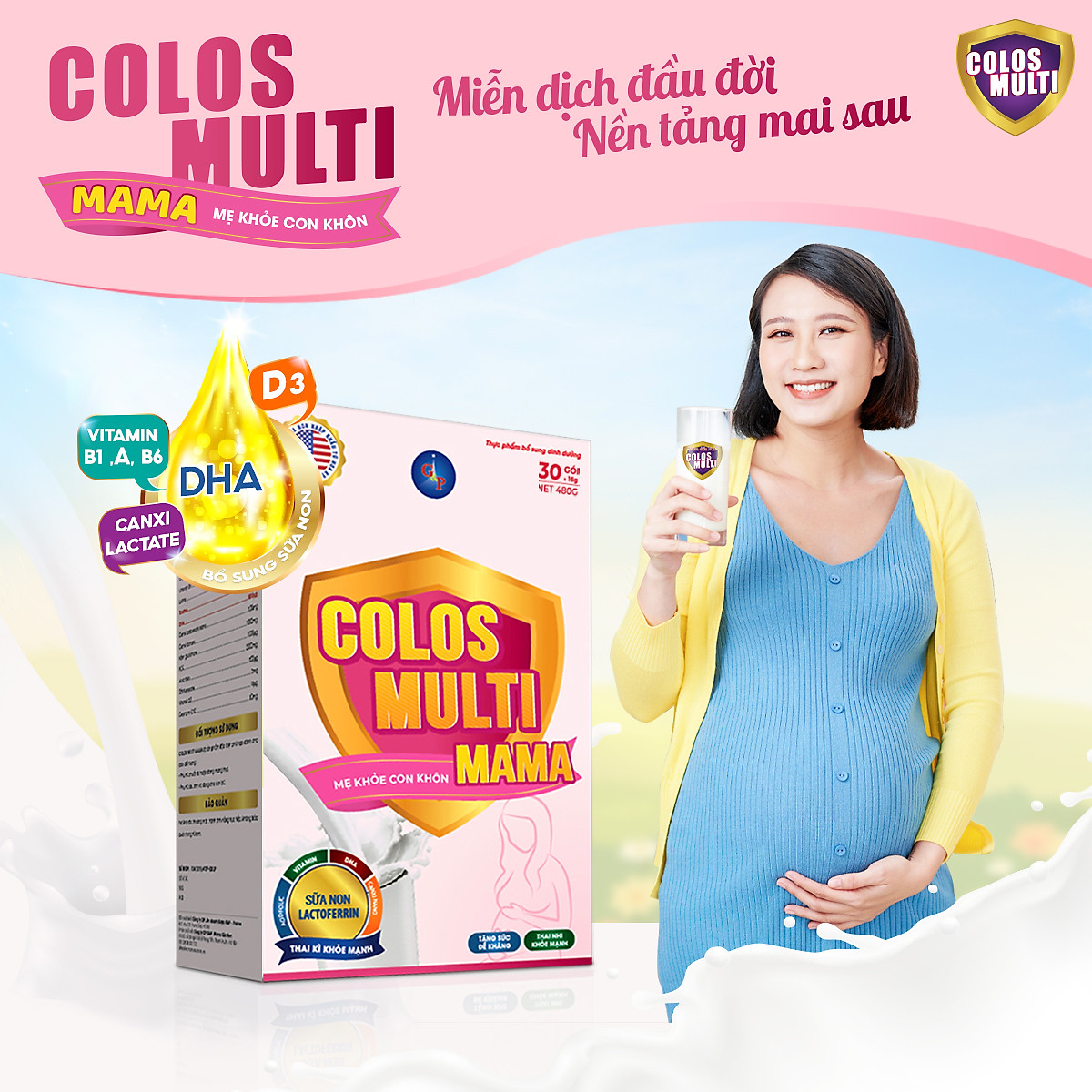 Sữa non Colosmulti Mama hộp 480g tăng cường sức đề kháng, dưỡng chất cho bà bầu