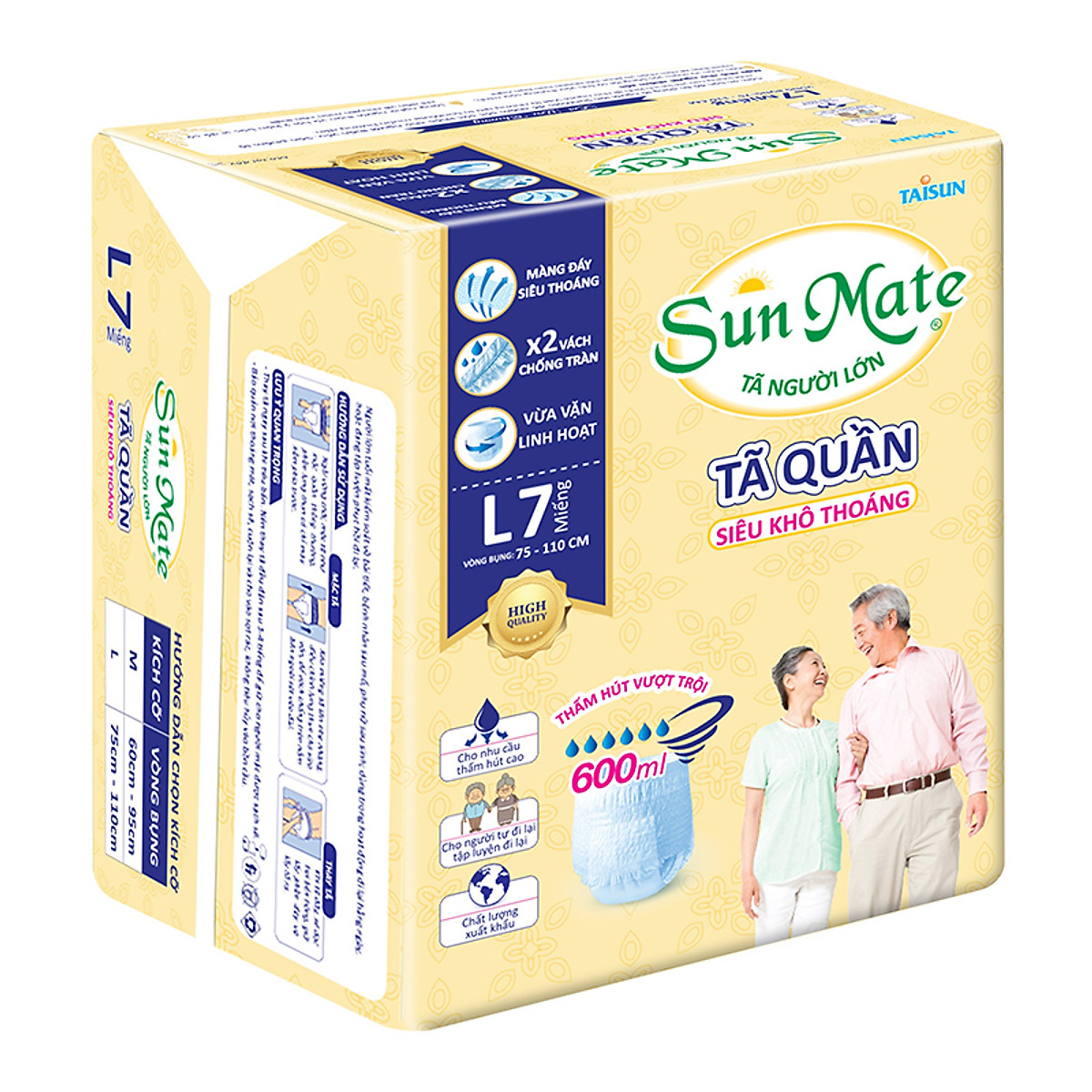 Combo 2 Gói Tã Quần Người Lớn Sunmate Khô Thoáng L7 (7 Miếng/ Gói)