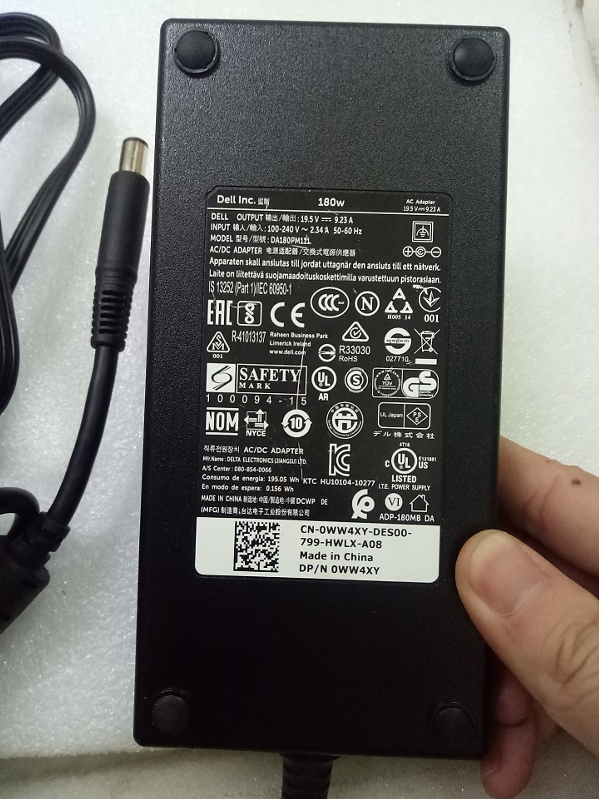 Adapter sạc laptop Dell 180w (19.5v-9,23A) Slim, kim to 7.4mm x 5.0mm dùng cho laptop Dell Alienware M14X, M15x, M17x, M17x R3, Dell Precision M4600, M4700, M6300, M6400, XPS L702X - Hàng chính hãng
