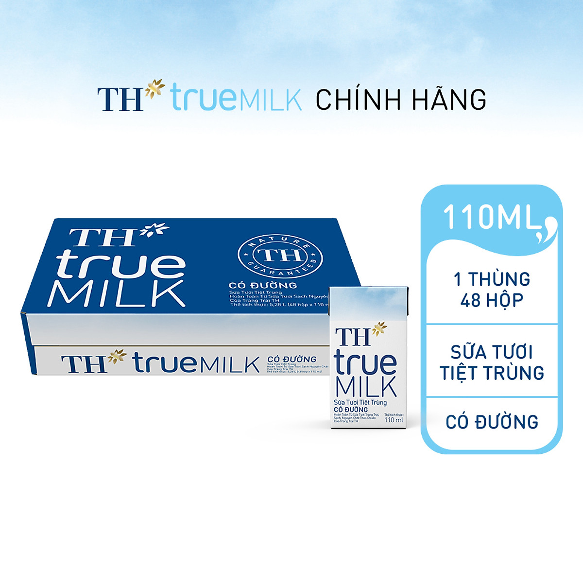 Thùng 48 hộp sữa tươi tiệt trùng TH true MILK có đường 110 ml (110 ml x 48)