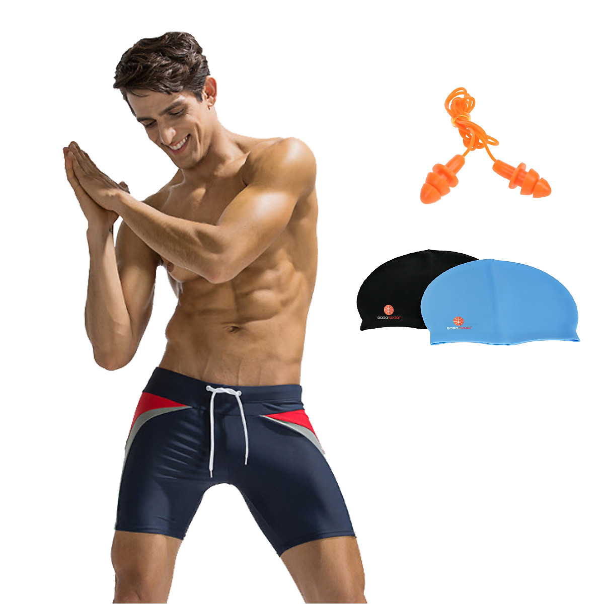 Quần bơi nam Boxer YESURE DEENYT Chất liệu Superfine polyester cao cấp , chống thấm , nhanh khô form Fitness thời trang (Tặng kèm nón bơi + bịt tai silicon) - Hàng Chính Hãng