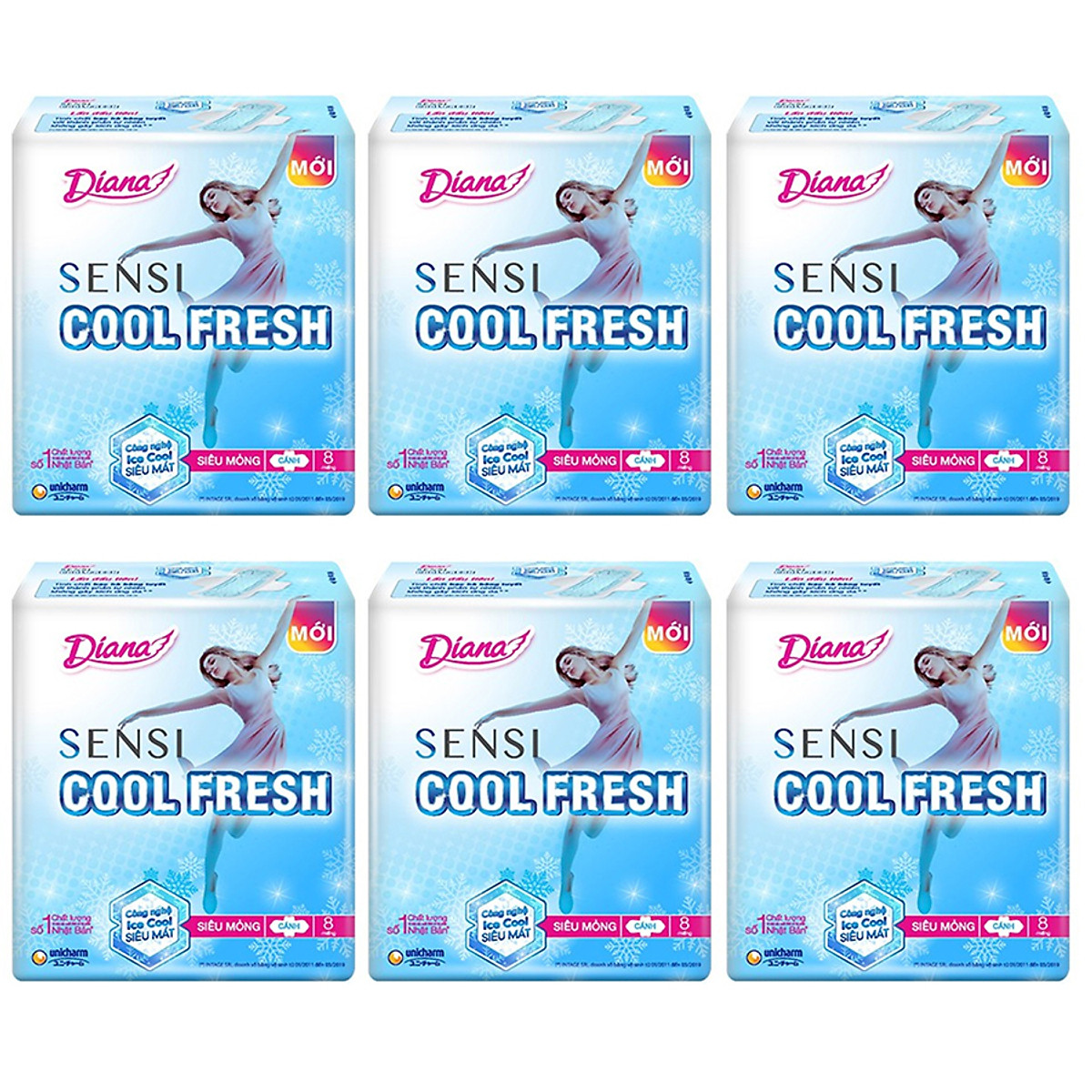 Bộ 6 Gói Băng Vệ Sinh Diana SenSi Cool Fresh Siêu Mỏng Cánh (8 Miếng/Gói)