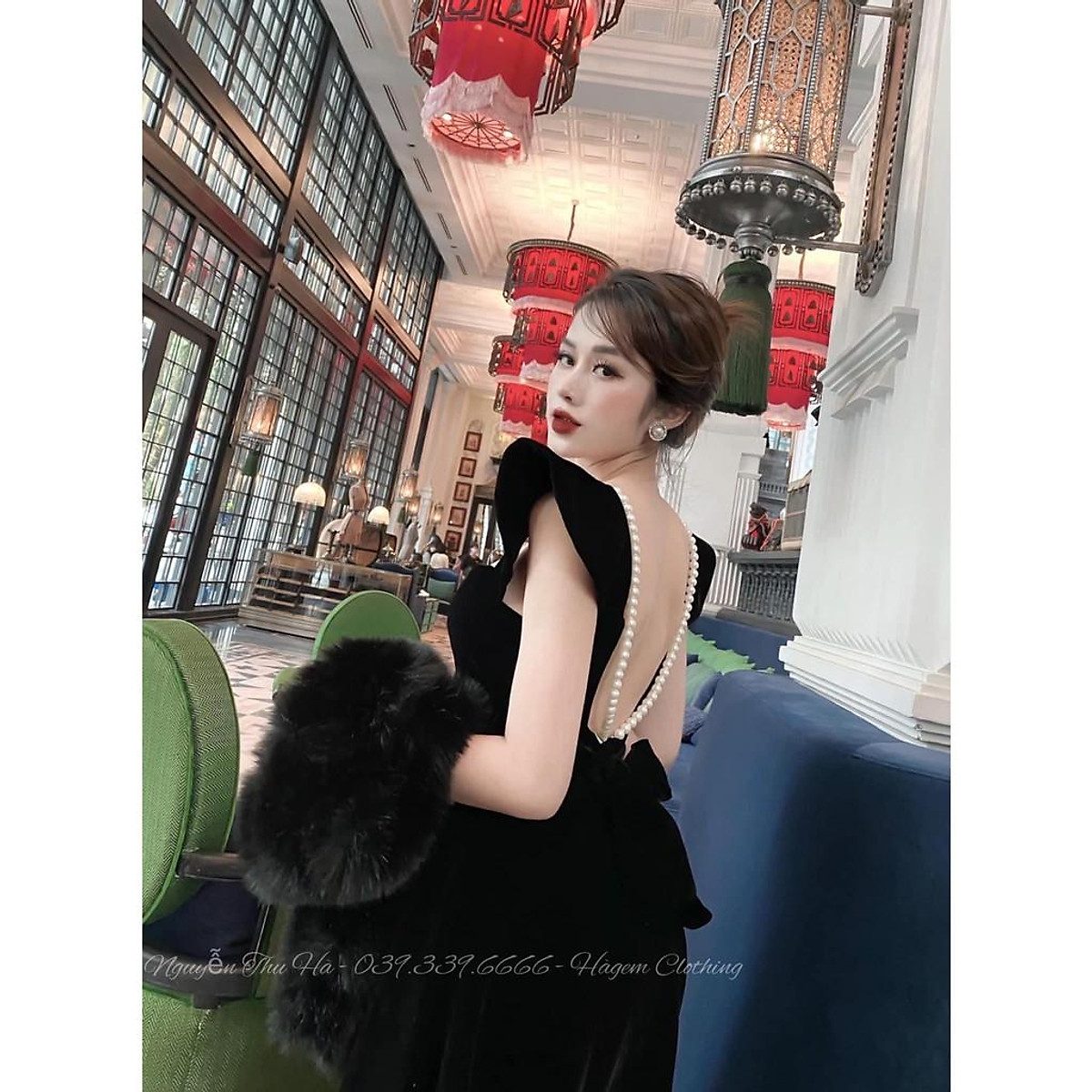 VÁY NHUNG XÒE TAY CÁNH TIÊN NƠ LƯNG HỞ PHỐI NGỌC SIÊU XINH