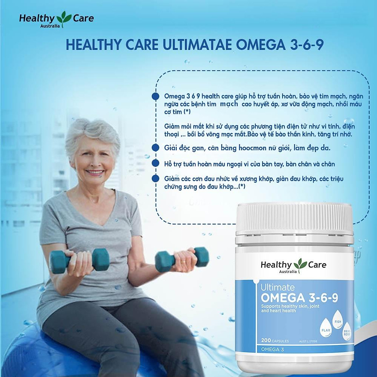 Omega 3-6-9 Úc Healthy Care Ultimate 1000mg Tạo sức khỏe cho tim, não, khớp, mắt và cải thiện da khô - OZ Slim Store
