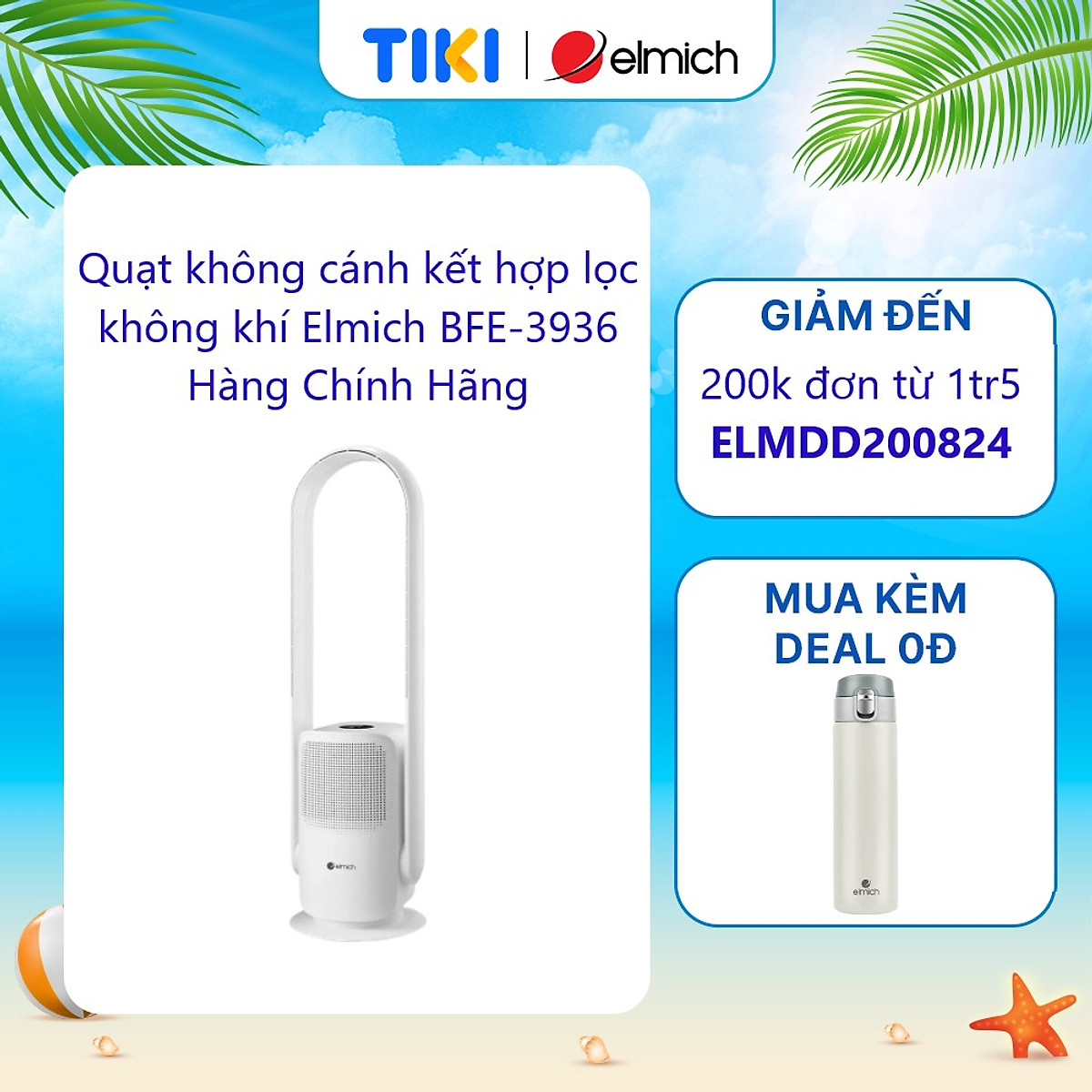 Quạt không cánh kết hợp lọc không khí Elmich BFE-3936 - Hàng Chính Hãng