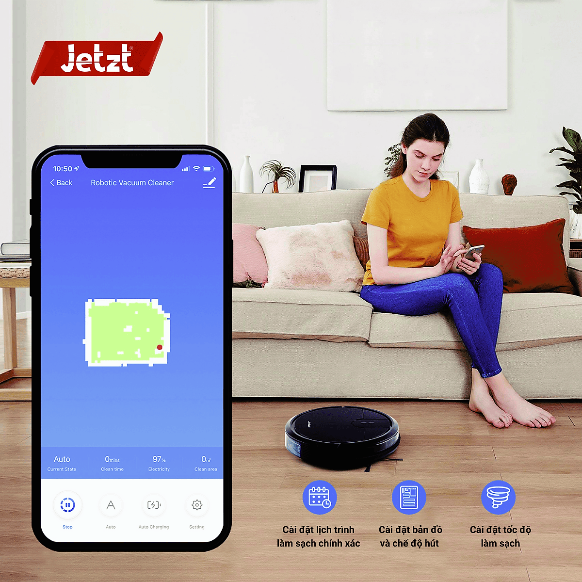 Robot hút bụi lau nhà thông minh Jetzt F12 MAX, hàng chính hãng