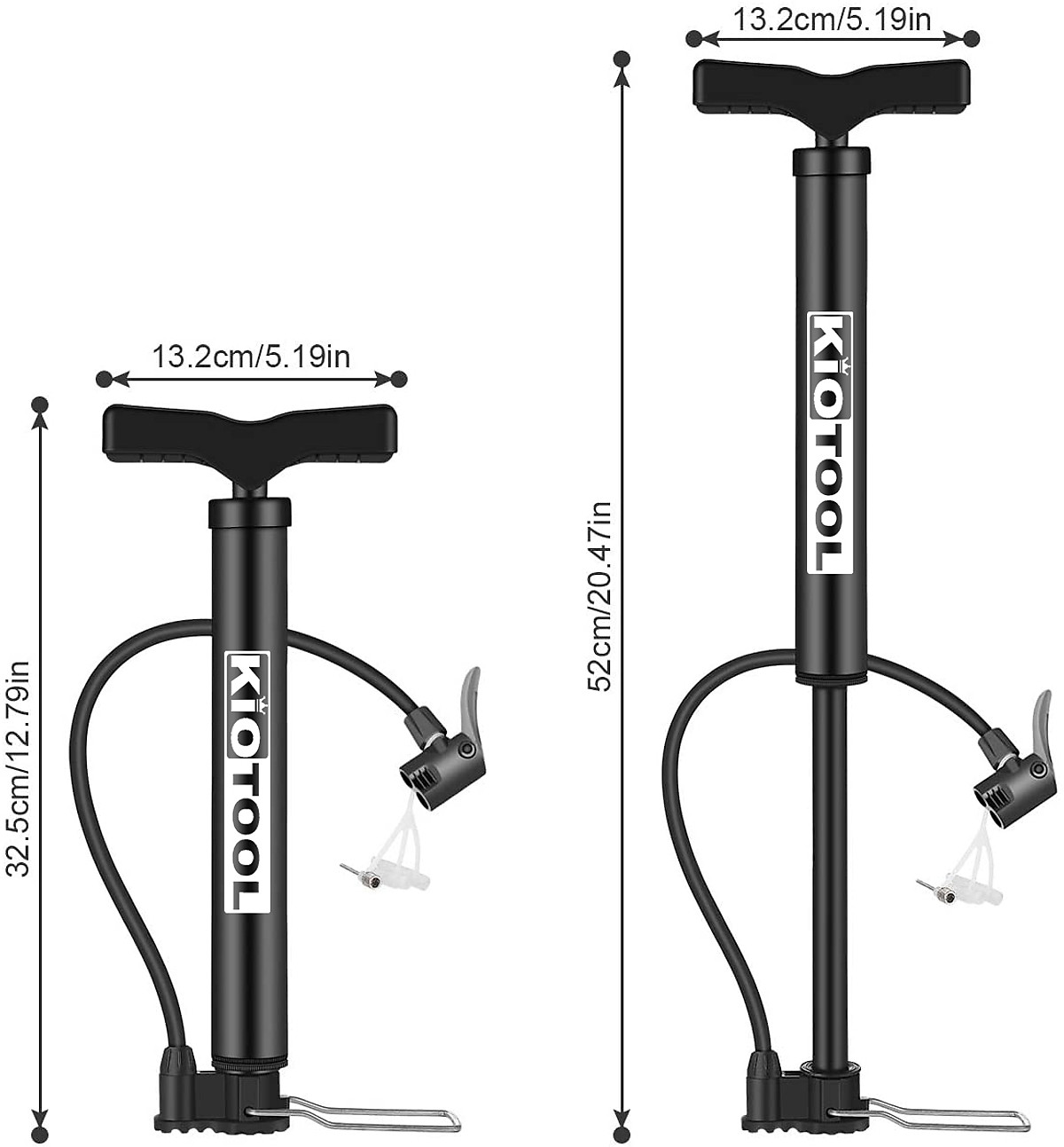 Bơm Xe Đạp , Bơm Xe Máy Nhỏ Gọn Mini KIOTOOL Xách Tay Siêu Nhẹ, Áp Suất 120 PSI Hỗ Trợ Cả Van Mỹ và Van Pháp - Hàng Chính Hãng