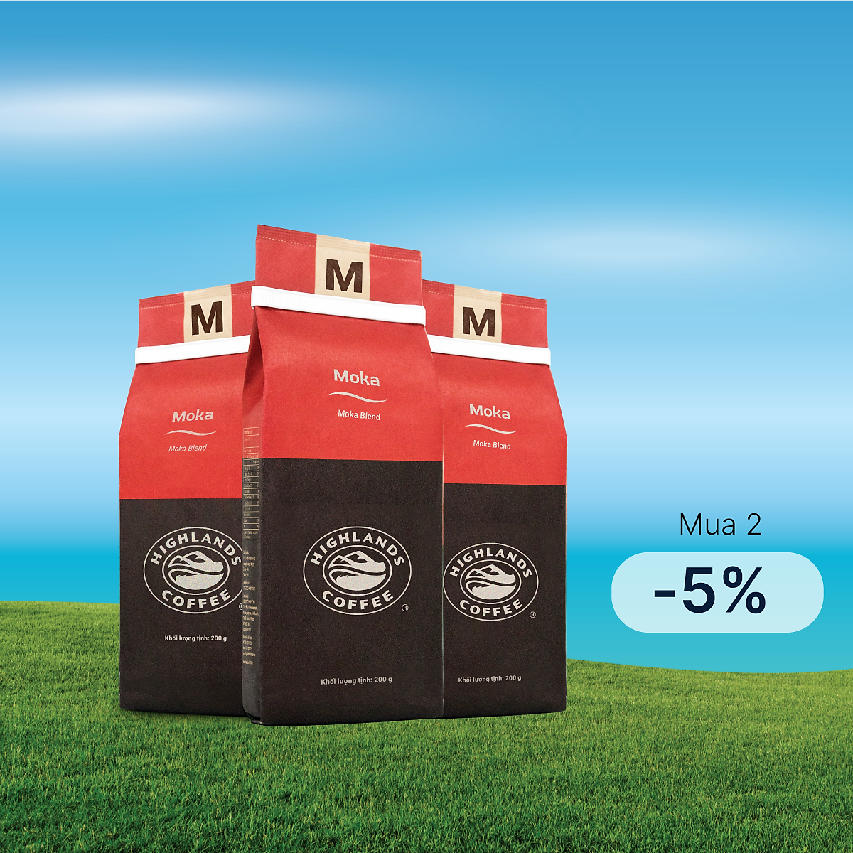 Combo 3 gói Cà Phê Rang Xay Moka Highlands Coffee (200g)