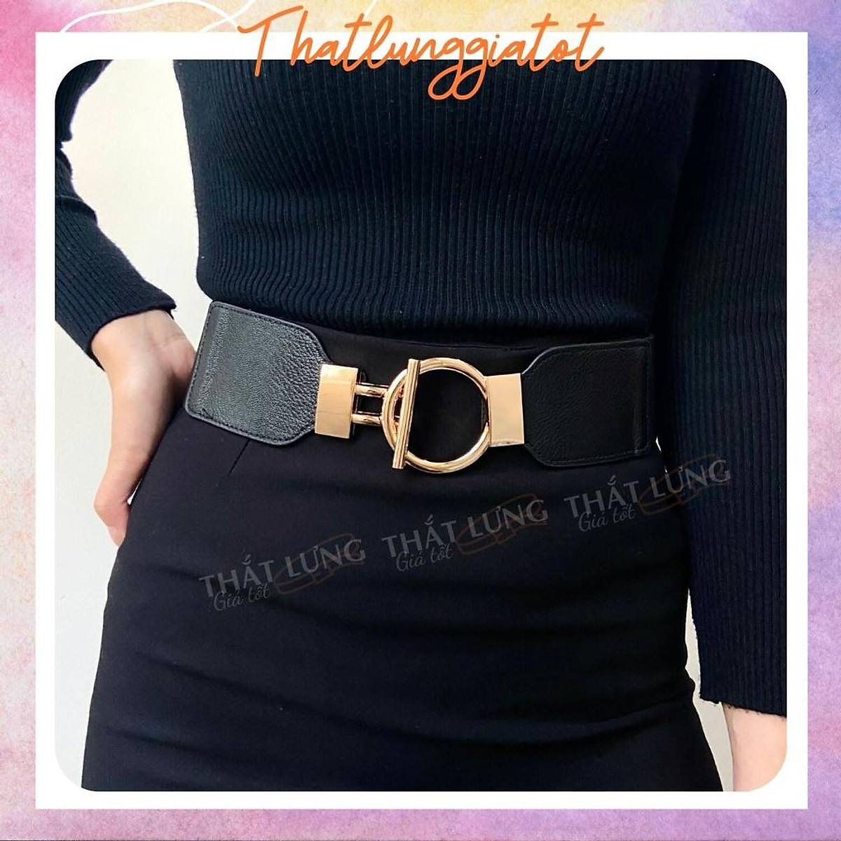Thắt lưng váy bản nhỏ thắt lưng váy nữ dây nịt da bò Epsom nâu Gold LB090   BabuHandmade