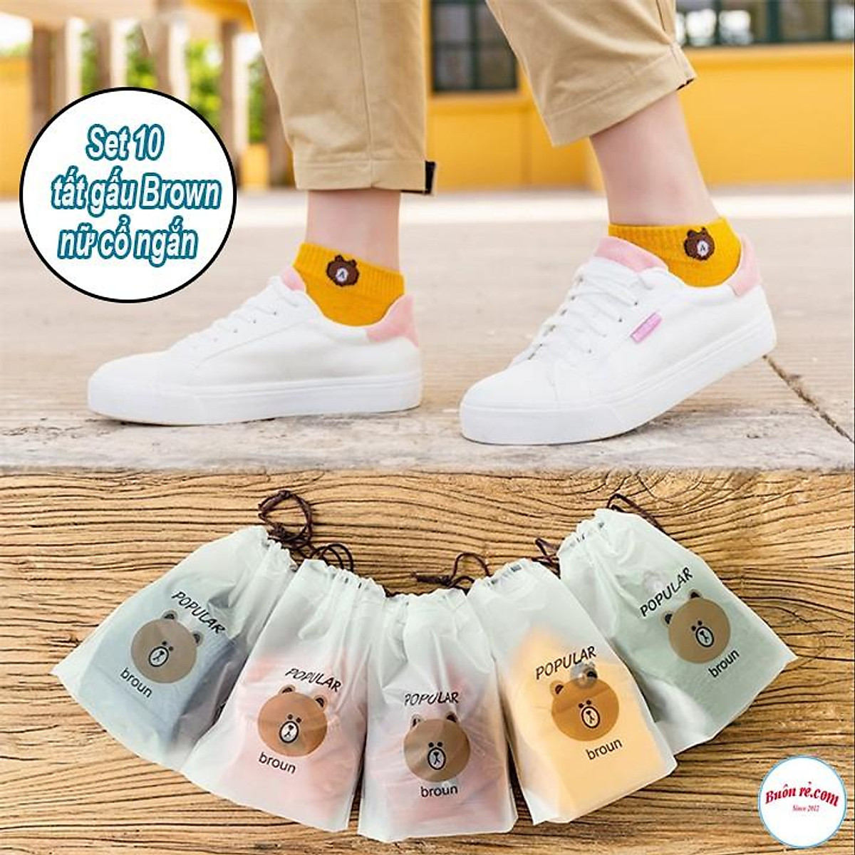 Set 10 Tất Gấu Brown Nữ Cổ Ngắn Free Size 00925
