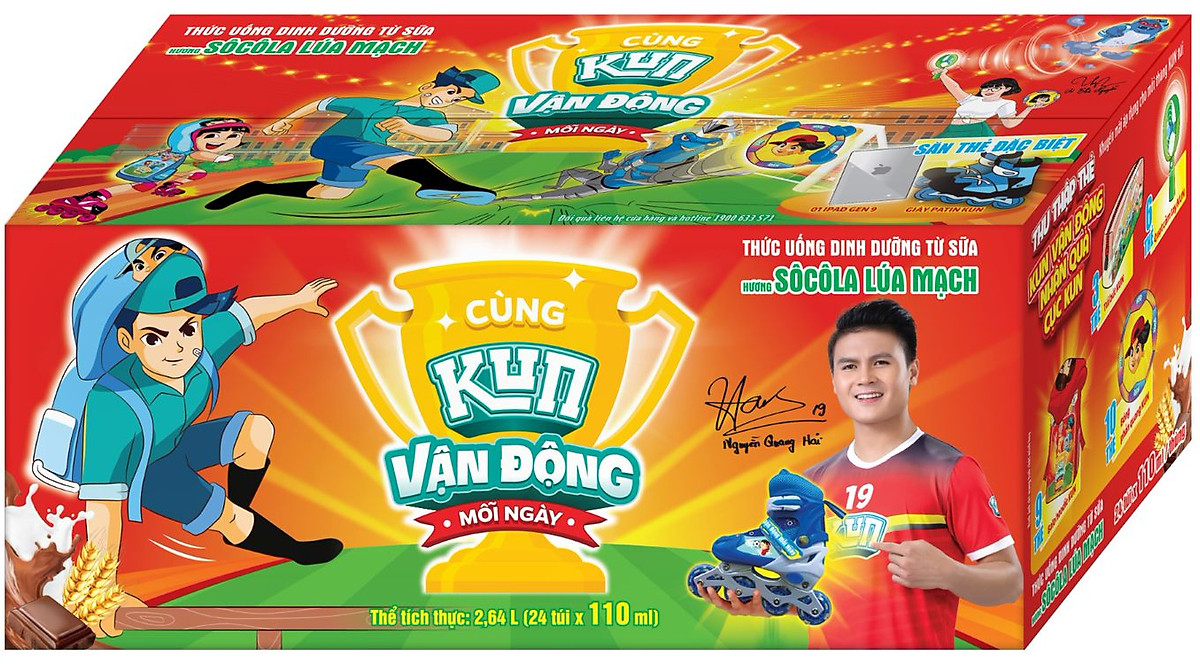 Thùng 24 Túi Sữa Socola Lúa Mạch KUN 110ml/túi