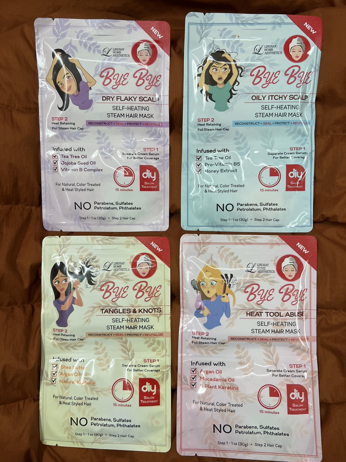 Bộ Mặt nạ dưỡng tóc Lindsay - Bye Bye Dry Flaky Scalp Self - Heating Steam Hair Mask Bộ Mặt nạ dưỡng tóc Lindsay - Bye Bye Dry Flaky Scalp Self - Heating Steam Hair Mask