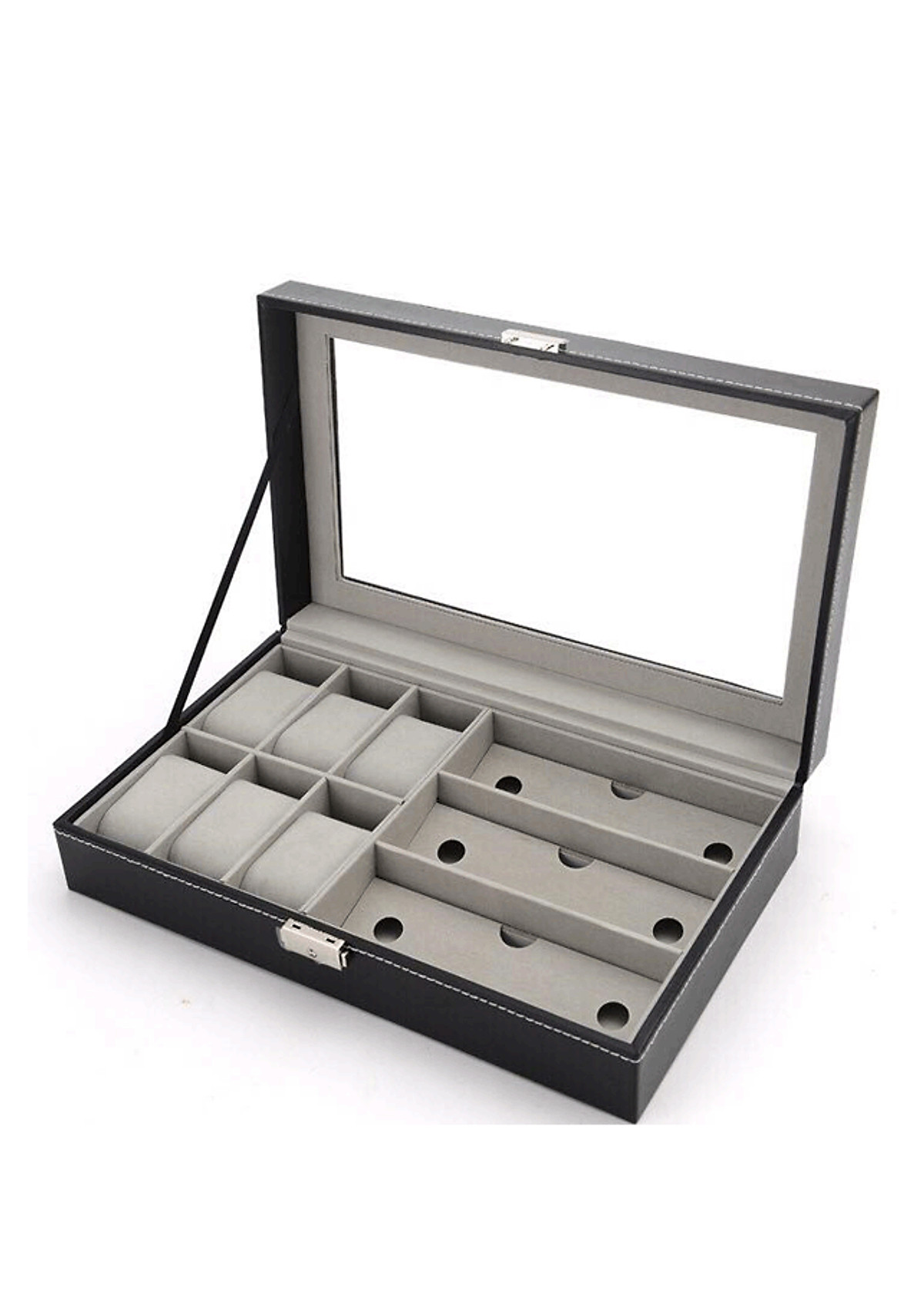 Hộp đựng đồng hồ, kính mắt cao cấp da PU 2 trong 1 - Hộp đựng 6 đồng hồ đeo tay và 3 kính mắt