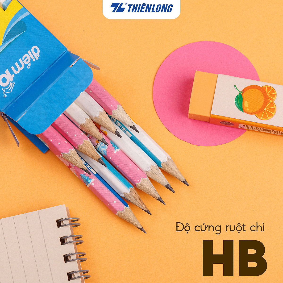 Hộp 10 Bút chì gỗ Thiên Long Điểm 10 TP-GP05 - Độ cứng HB - Viết êm, ngòi mềm hạn chế gãy