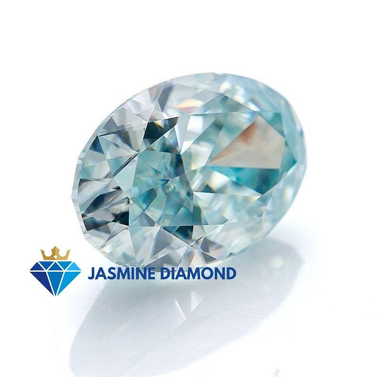 Kim cương nhân tạo Mỹ Moissanite giác cắt Oval màu xanh ngọc