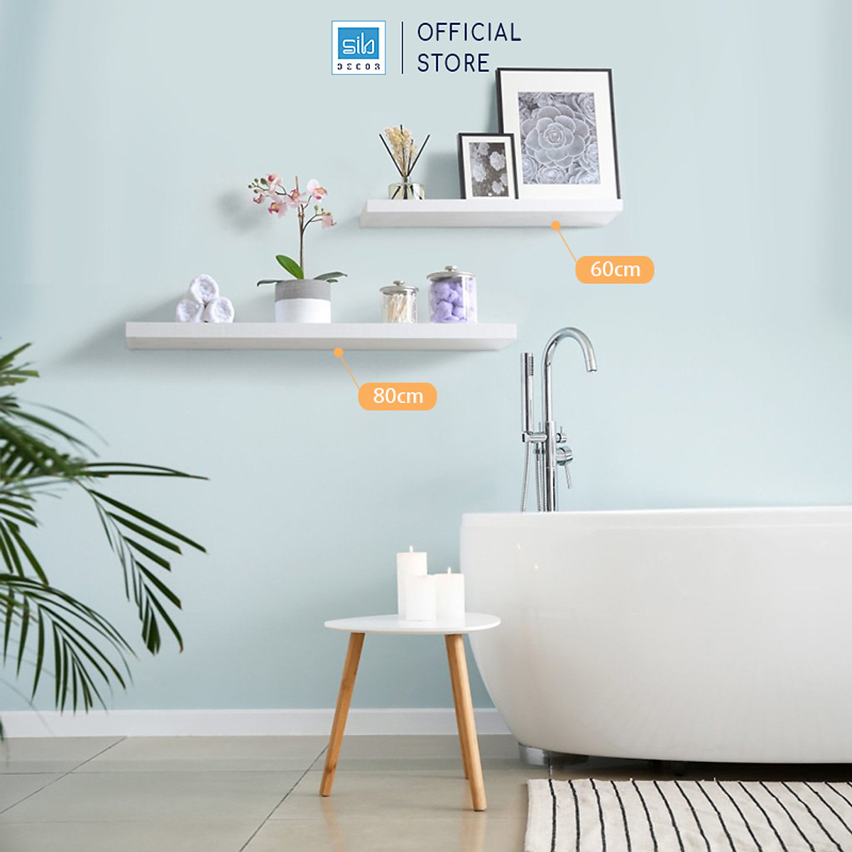 Kệ Treo Tường Màu Trắng Gỗ Chống Ẩm 25mm, Kết Cấu Chịu Lực Âm Tường Thương Hiệu SIB Decor KT005