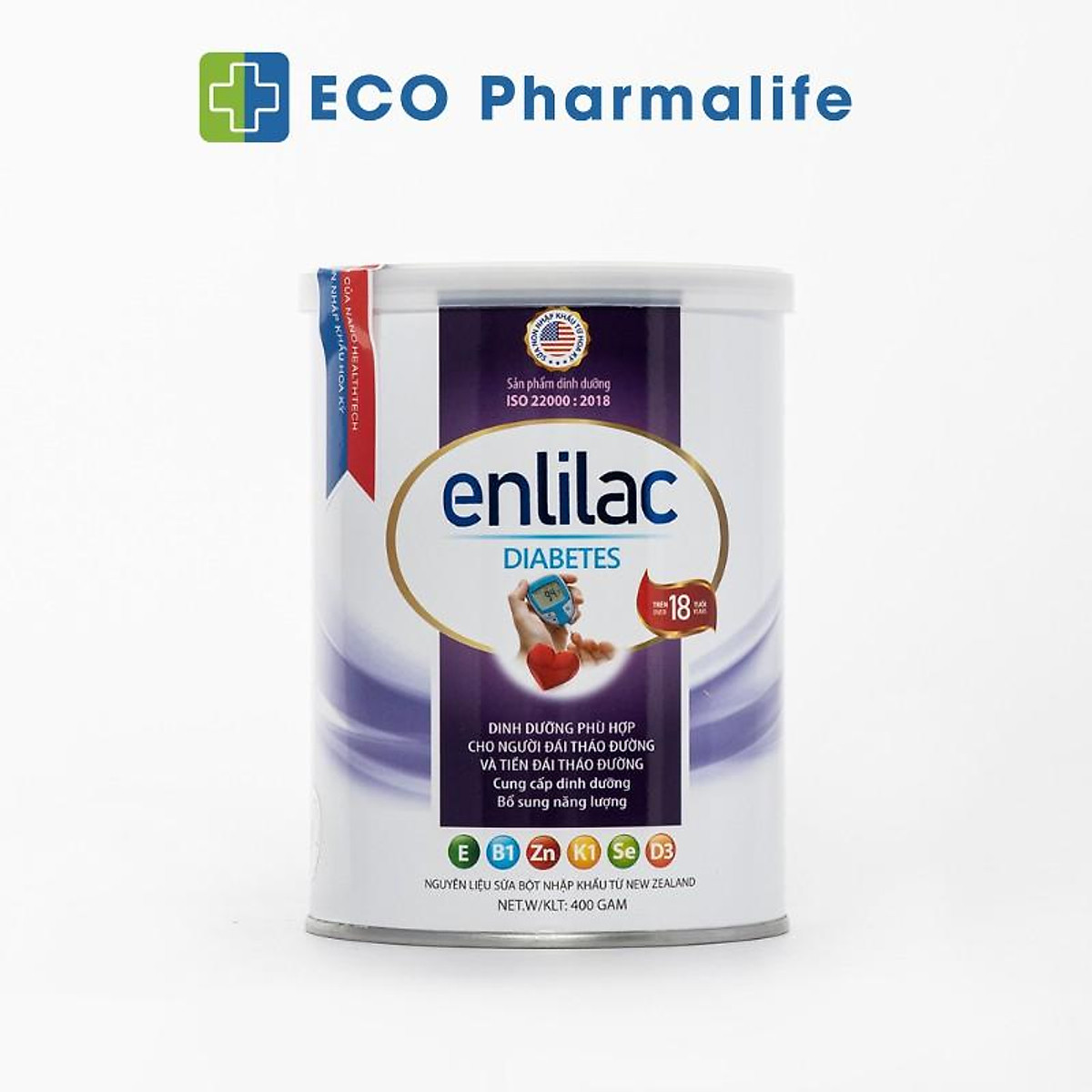 Sữa bột Enlilac Diabetes - 400gr, sữa dinh dưỡng cho người bệnh tiểu đường, giúp ổn định đường huyết