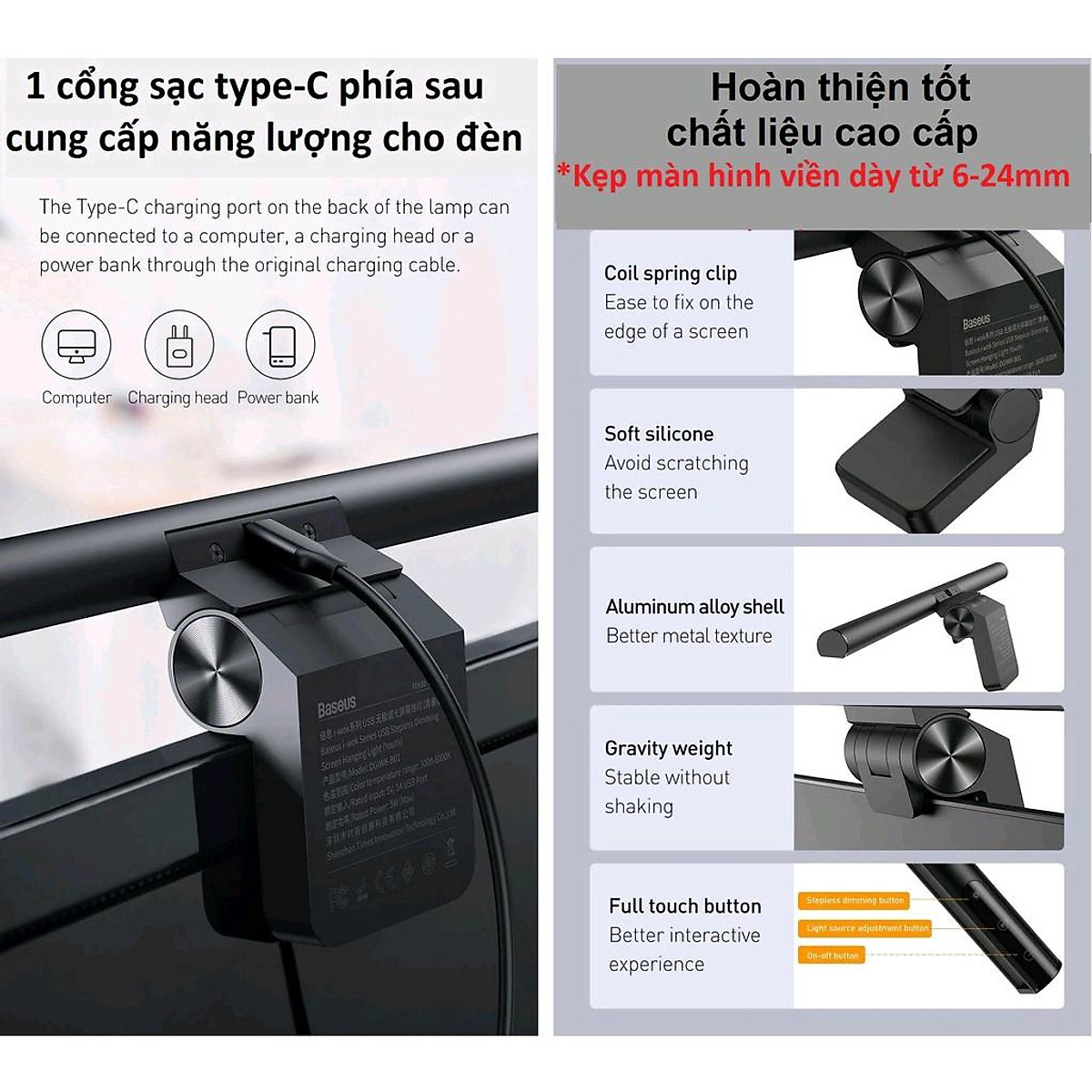 Đèn treo màn hình Baseus i-work Series DGIWK-B01 (Bản Youth) _ Hàng chính hãng Đèn Treo Màn Hình Baseus I-Work Series Dgiwk-B01 (Bản Youth) _ Hàng Chính Hãng