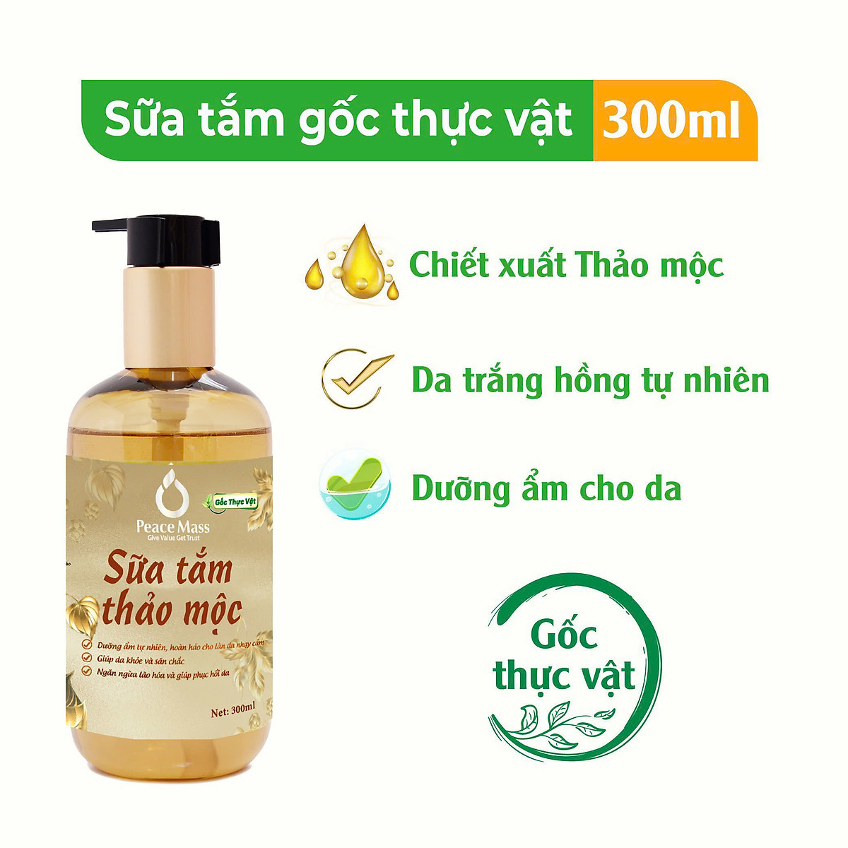 Sữa tắm Thảo mộc Peace Mass (Thuộc nhóm Sản phẩm Lành tính) Chai 300ml