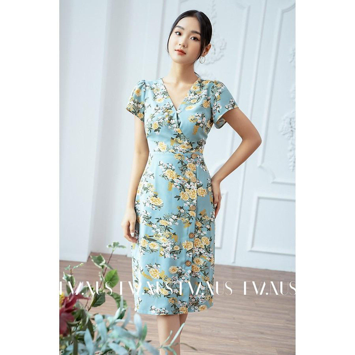 Giảm giá Đầm hoa nhí tay bồng dáng ôm body Váy hoa đi tiệc hình thật cuối   BeeCost