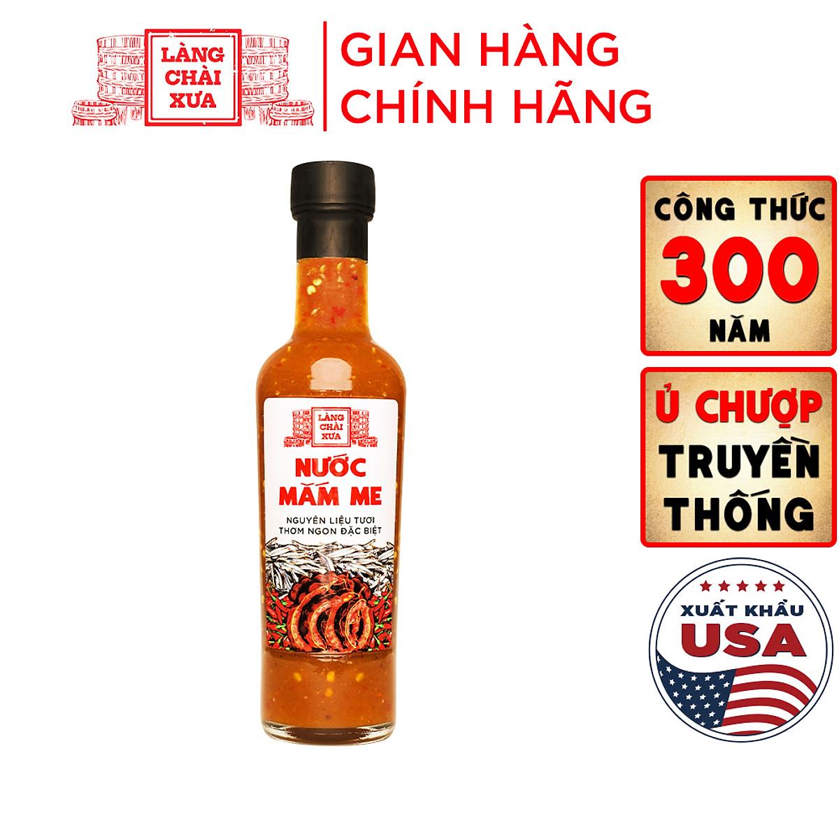 Đặc Sản Phan Thiết - Nước Mắm Me Cao Cấp Làng Chài Xưa, Nguyên Liệu Tươi, Thơm Ngon Đặc Biệt Từ Me, Tỏi, Ớt Tươi, Chai Thủy Tinh 300G