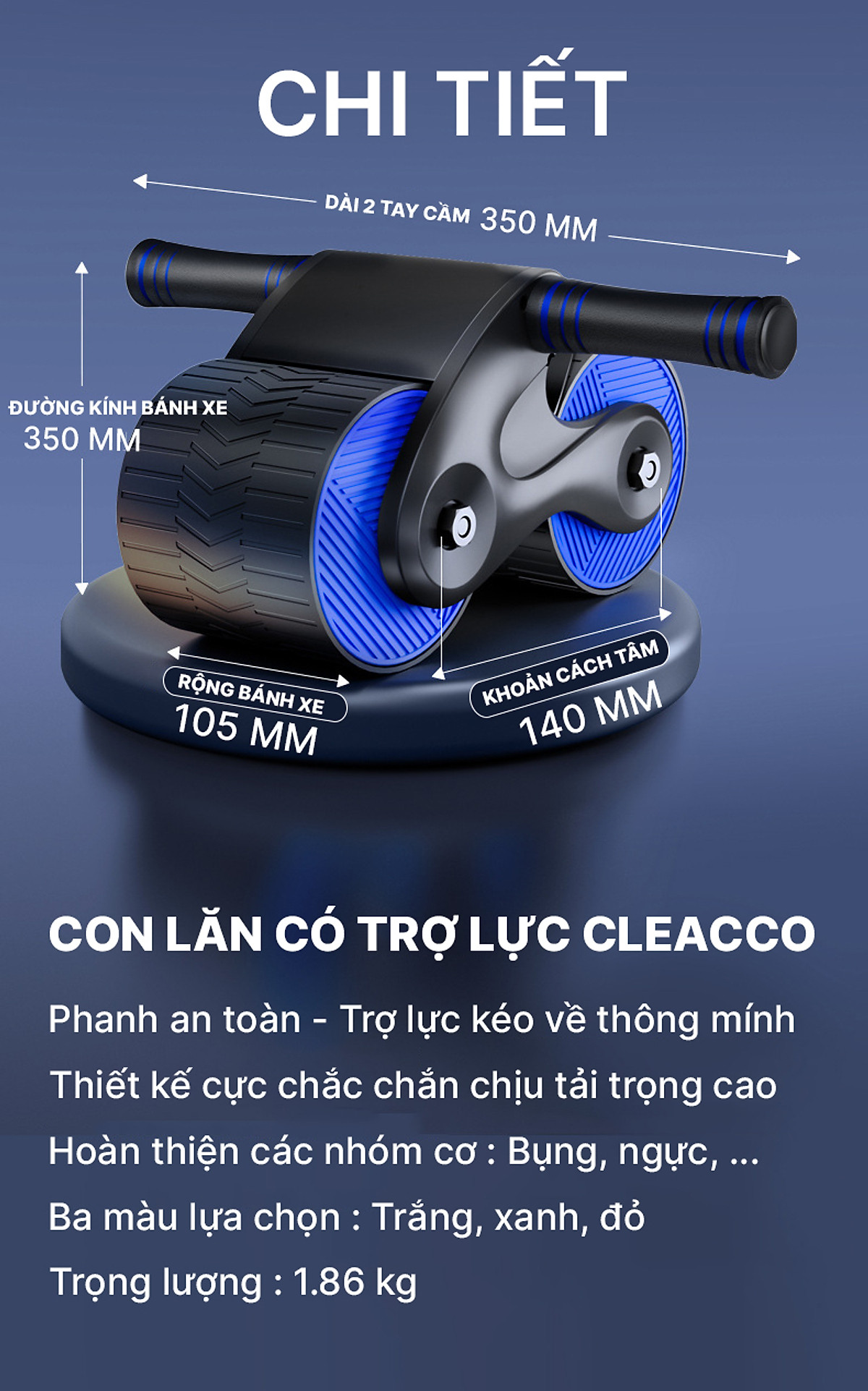 Con Lăn Trợ Lực Bảo Hành 12 Tháng Con Lăn Tập Bụng Có Trợ Lực Thiết Kế Bánh Xe Rộng Êm Ái Chắc Chắn Cleacco Boro Sport