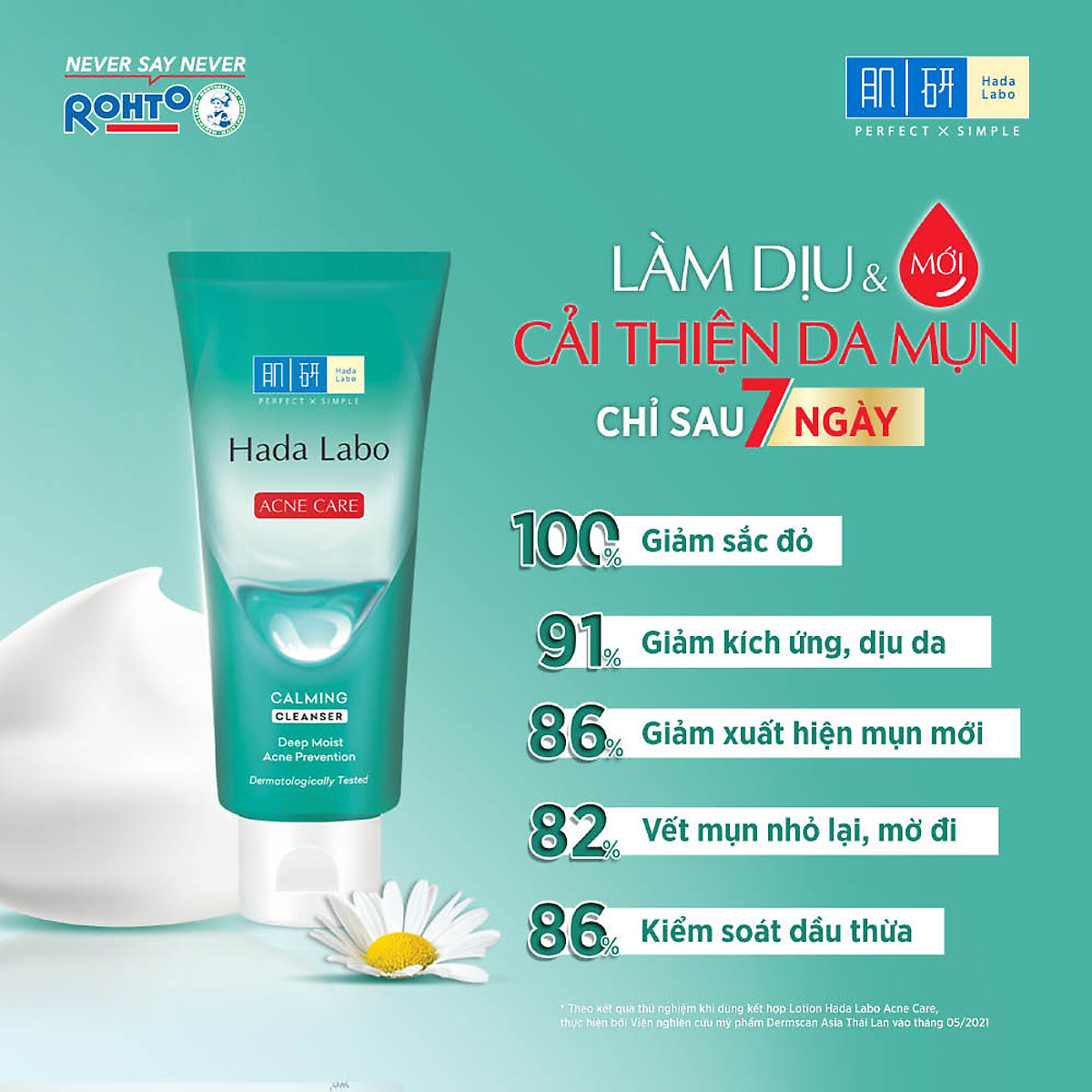 Sữa rửa mặt Hada Labo cho da dầu mụn, da nhạy cảm Hada Labo Acne Care Calming Cleanser 80g