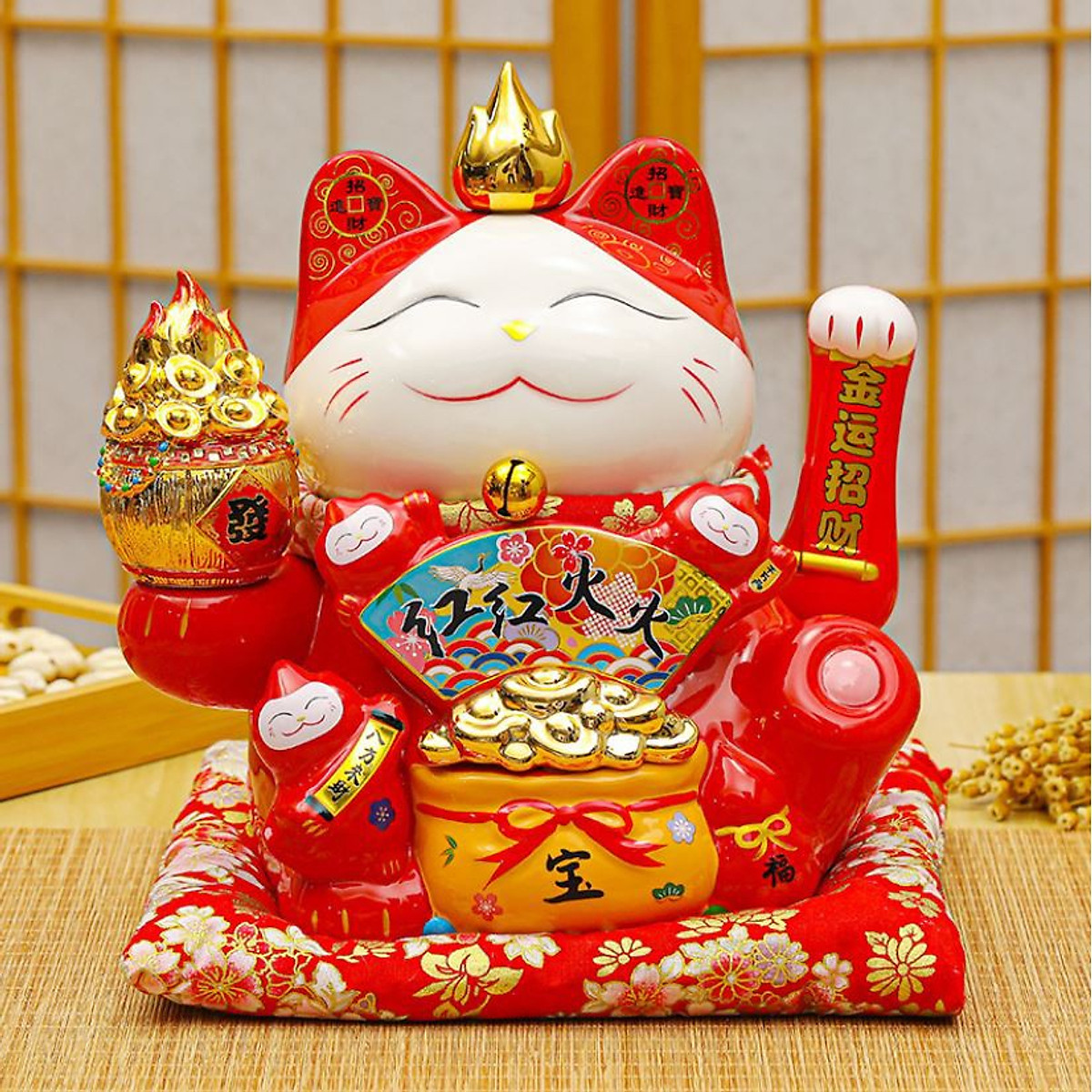 Mèo Thần Tài Sứ , Mèo May Mắn Maneki Neko Cao 27Cm - Linh Vật Phong Thủy