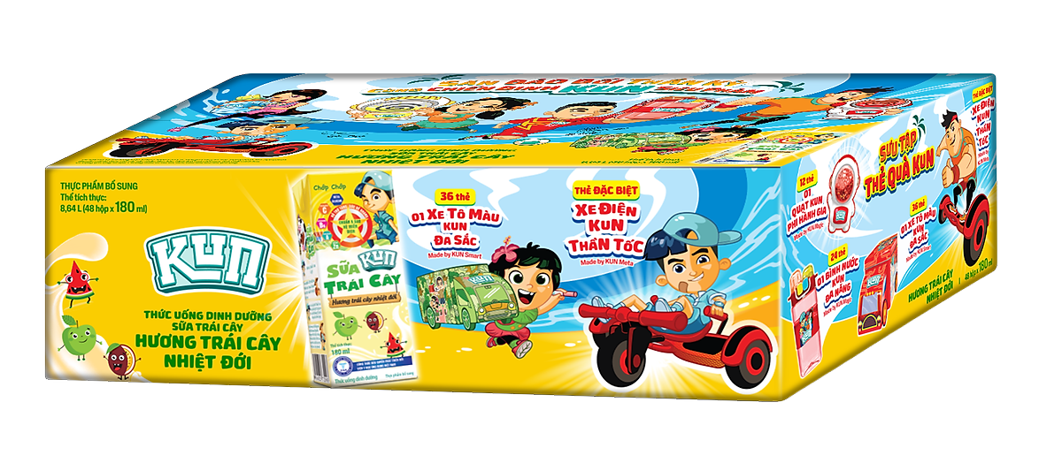 Thùng 48 Hộp Sữa Trái Cây Hương Trái Cây KUN 180ml/hộp(thẻ cào)