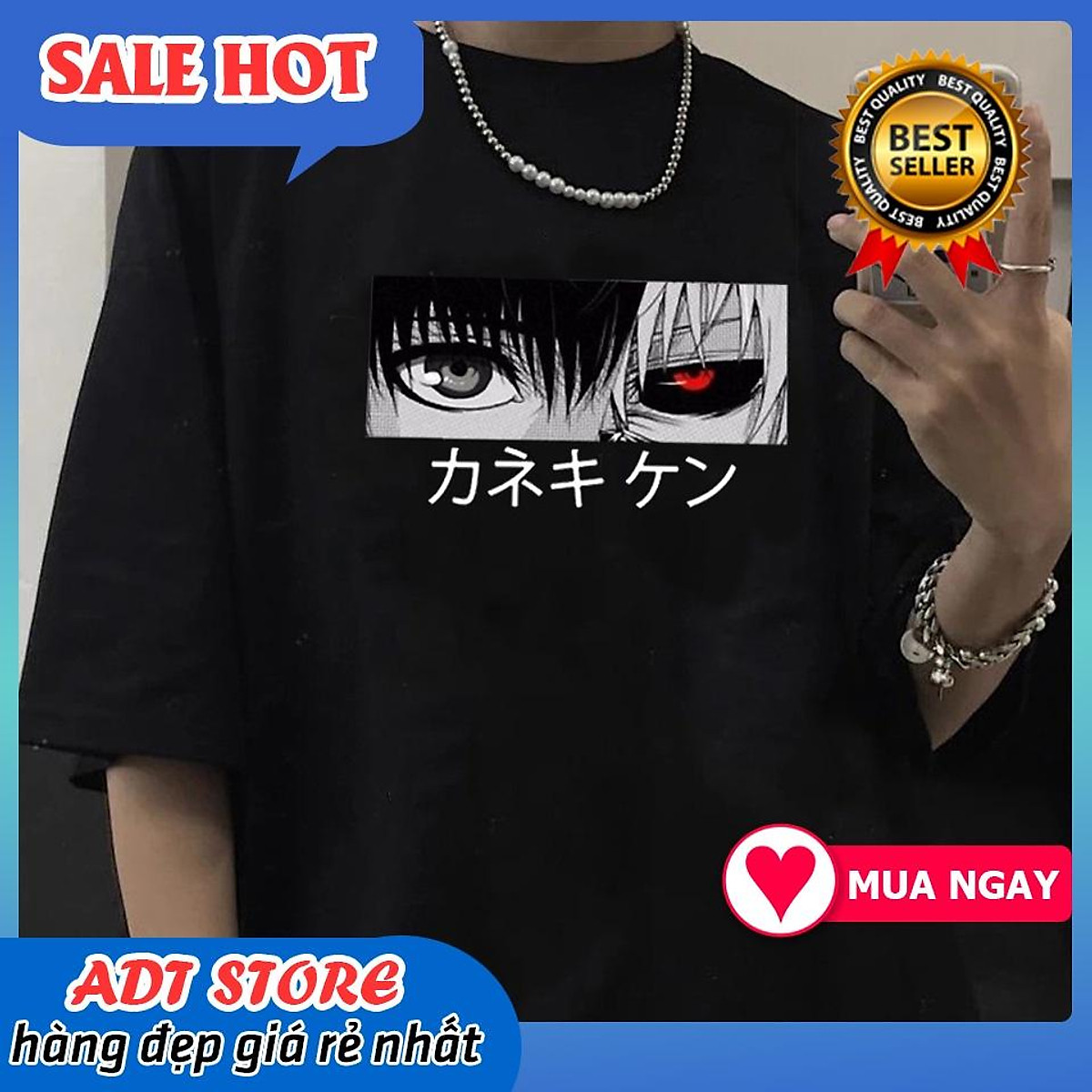 Áo thun unisex Anime Kaneki Ken Manga Tokyo Ghoul màu đen cổ tròn độc đẹp giá siêu rẻ