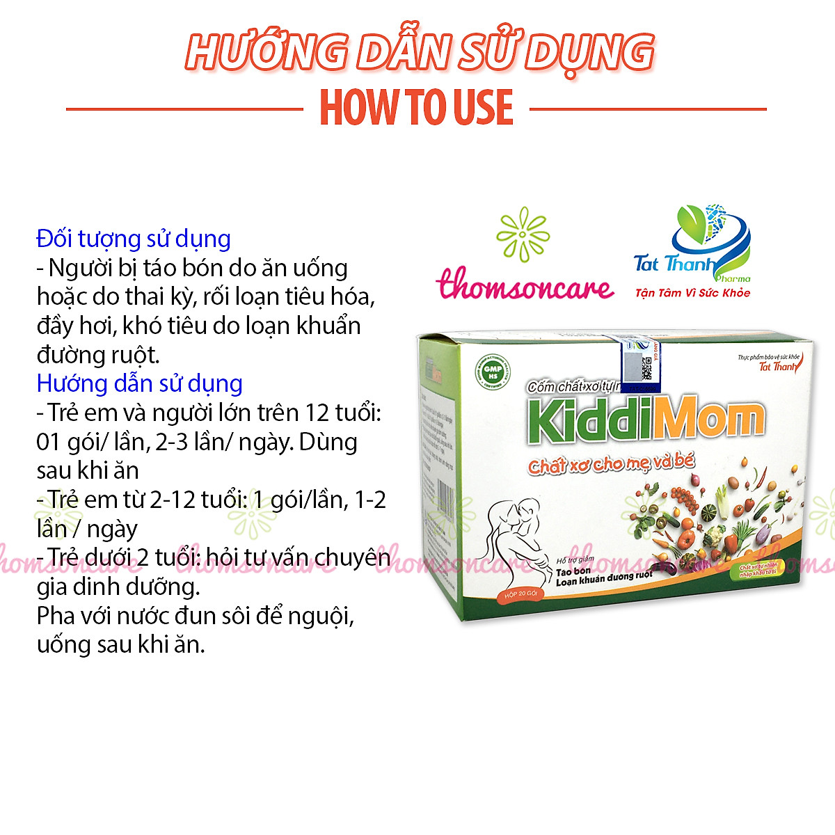 KiddiMom - Cốm bổ sung chất xơ, ngăn ngừa táo bón cho mẹ bầu và bé - Hộp 20 gói