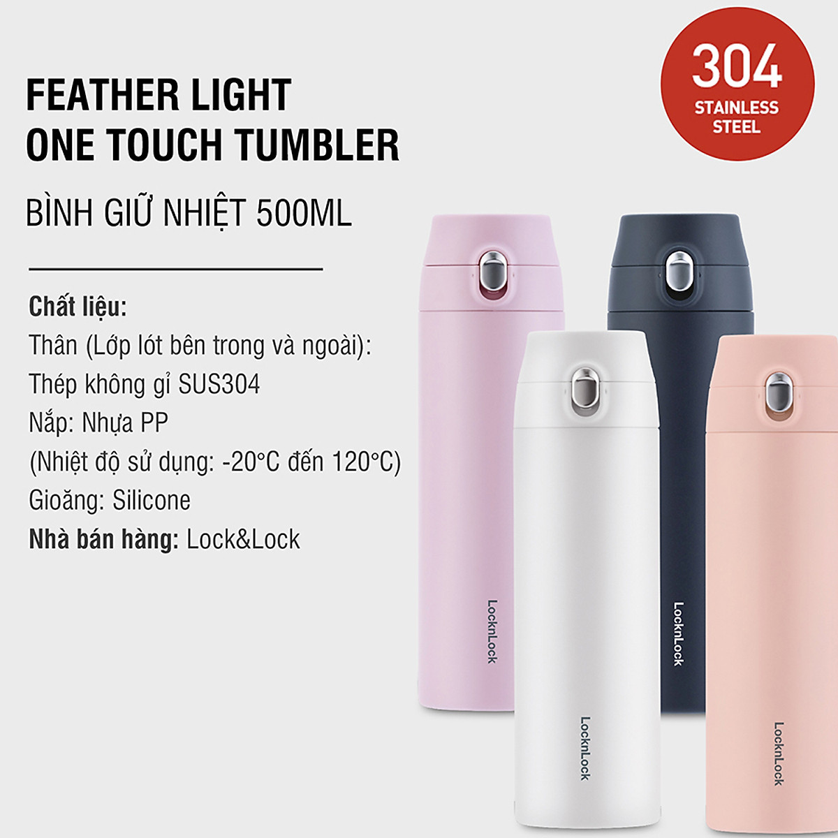 Bình Giữ Nhiệt LocknLock Featherlight One-touch Tumbler LHC3257 500ml