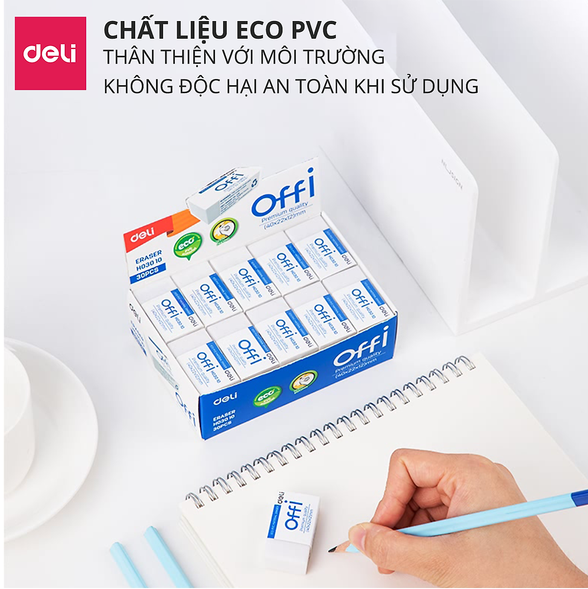 Gôm Tẩy Deli - Trắng - Phù Hợp Thi Trắc Nghiệm - Combo 4 Chiếc - EH03010