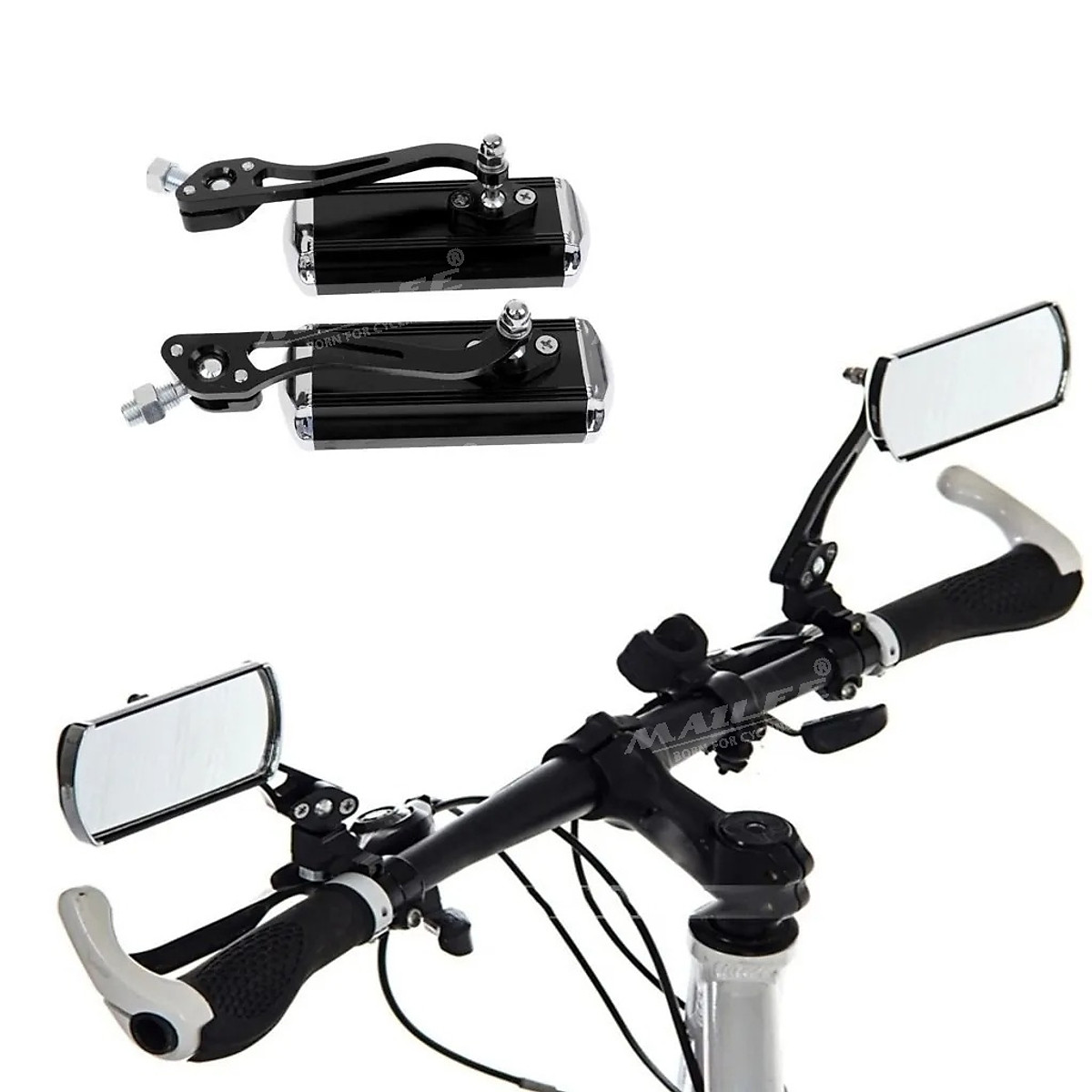 Gương Vuông Xe Đạp quan sát chiếu hậu xe đạp/ xe đạp điện 360 độ (2 chiếc/ bộ), chất liệu hợp kim nhôm (đã kèm theo pad chân gương lỗ 8mm) - Mai Lee