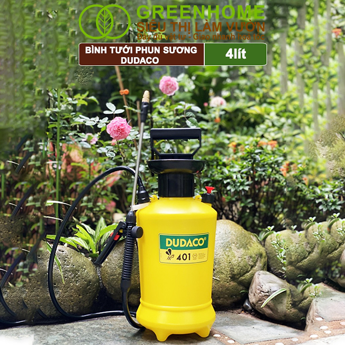 Bình Tưới Cây Dudaco, Greenhome, 4 Lít, Phun Xa 2 Chế Độ, Bơm Nhẹ Tay, Tưới Cây Phun Sương, Bền, Đẹp