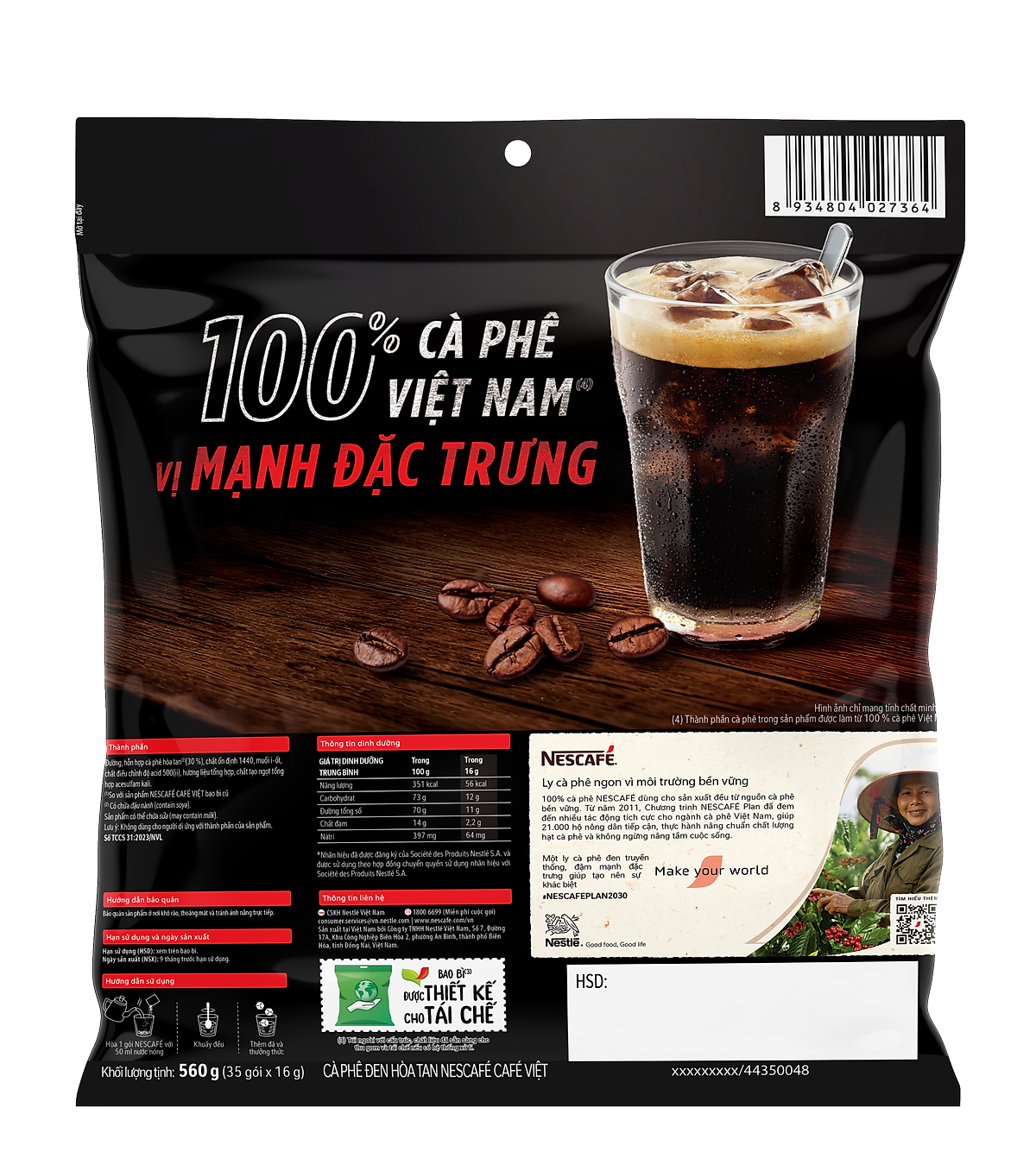 Cà phê Hòa tan NESCAFÉ CAFÉ VIỆT 35 gói Vị Mạnh đặc trưng